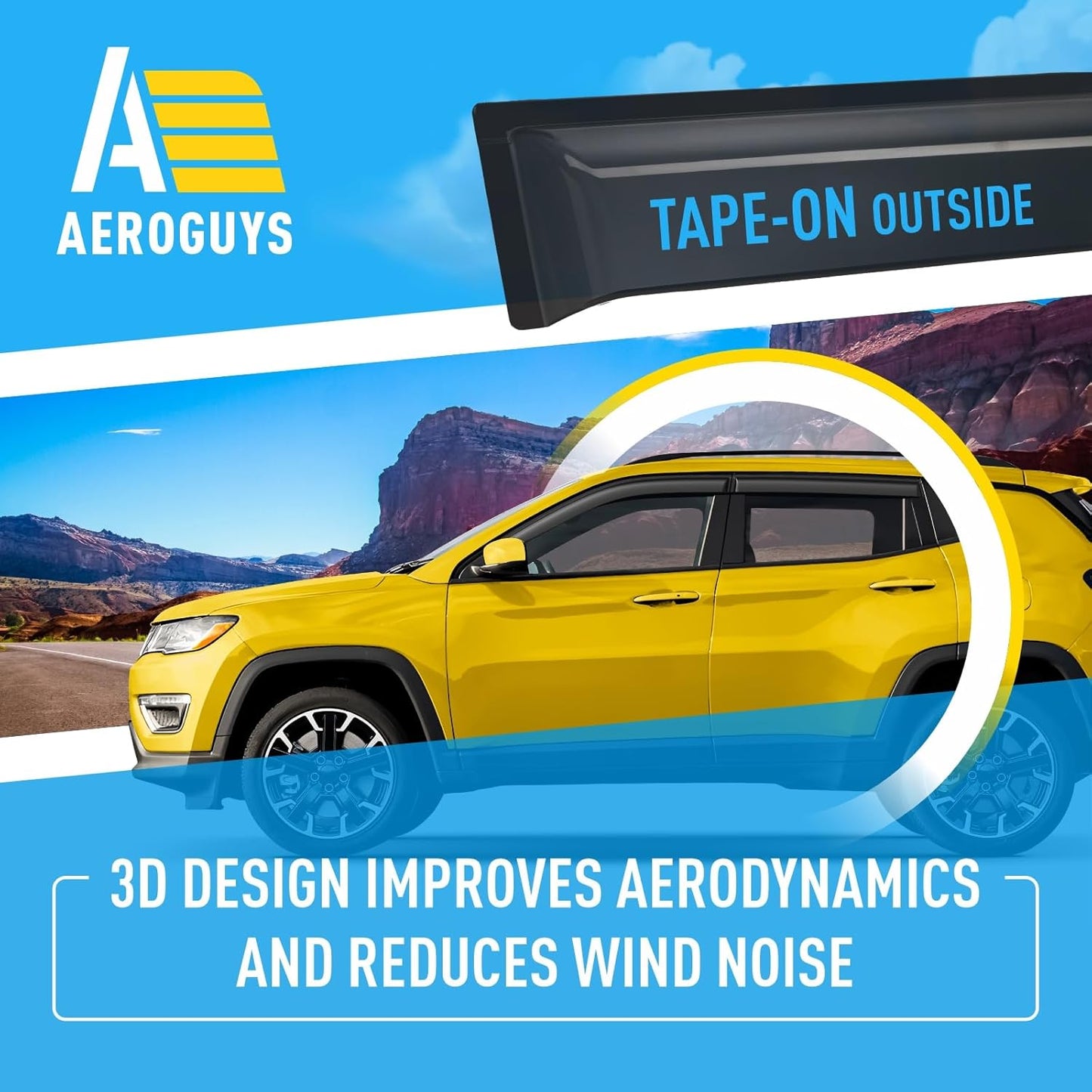 Extra Durable Window Deflectors Tape-On Window Visors Rain Guards Fit for Jeep Compass 2017-2025, Sun Visors, Wind Vent for Shades, Exterior Car Accessories - 4pcs. AG0729