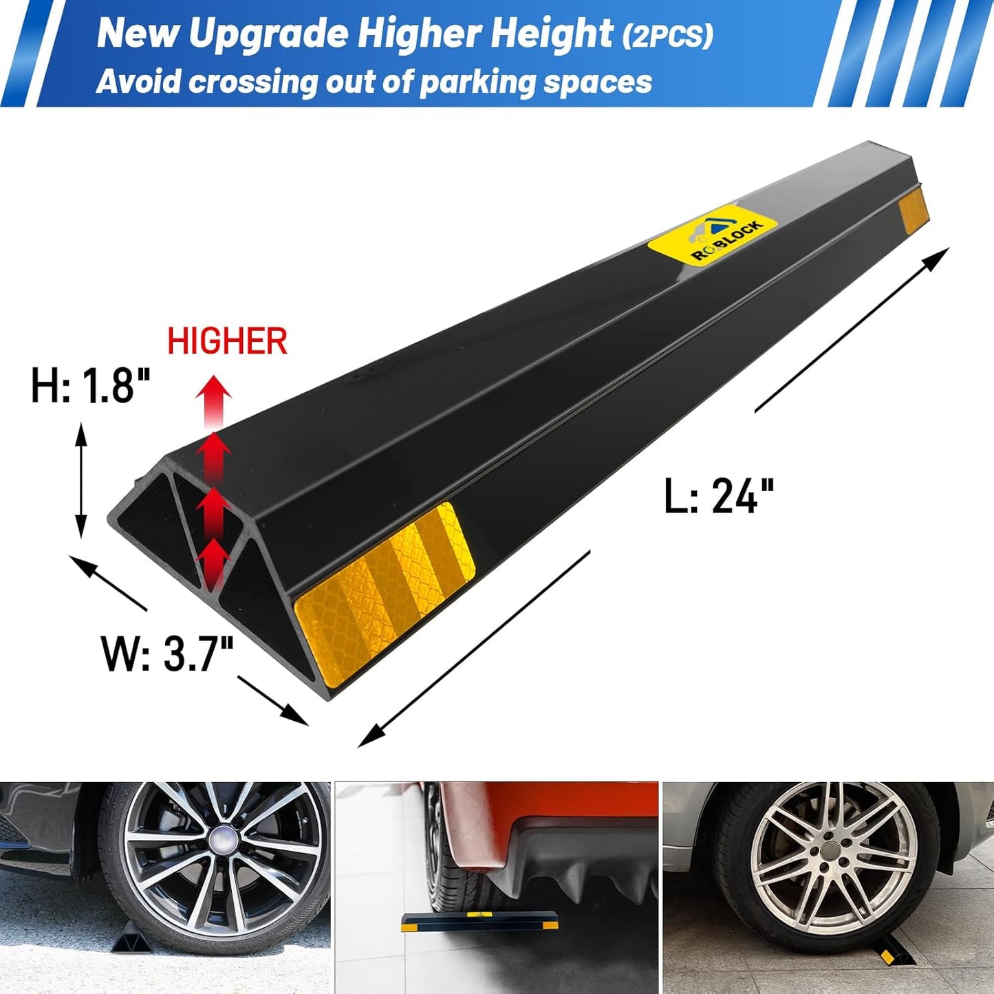 ROBLOCK (New Upgrades) 24" 2 Pcs Heavy Duty Parking Aid for Garage Walls, Parking Gadgets Protects Car, Parking Stopper Easy to Install 2 Packs, 24" L x 3.7" W x 1.8" H