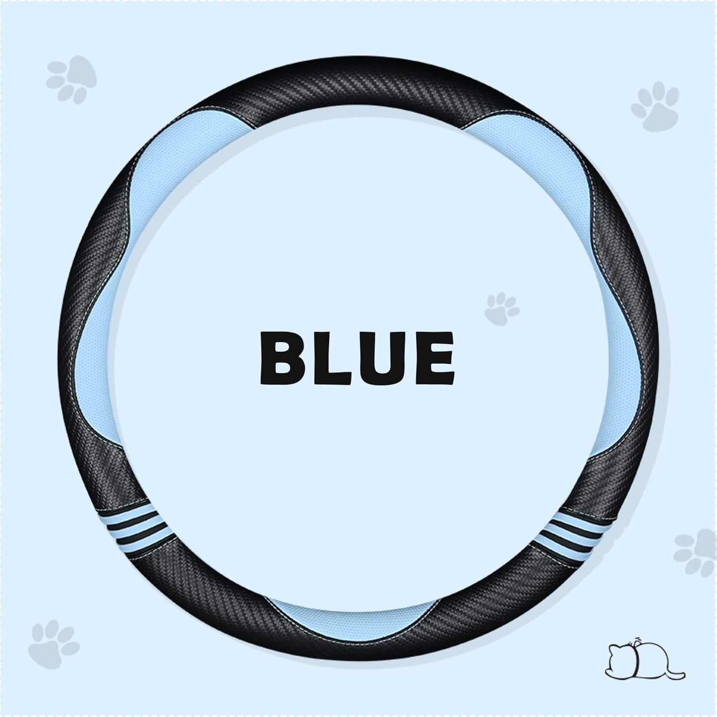 Car Steering Wheel Covers for Women Padded Carbon Fiber PU Leather Cute Auto Interior Accessories for Vehicle, Sedan, Universal, Anti Slip, Blue, Standard Size 14.5-15"(37-38cm)