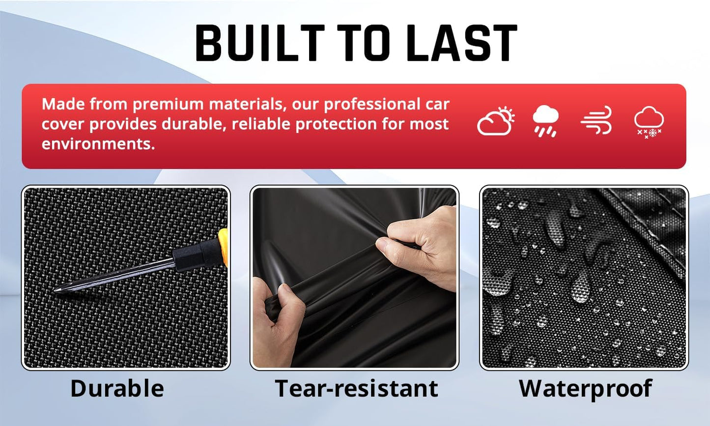 Waterproof Car Cover with Red Stripe Design,Outdoor/Indoor Car Cover for Automobiles All Weather Waterproof Universal Fit Audi A8L, Lexus LS500, Jaguar XJ,Benz S-Class