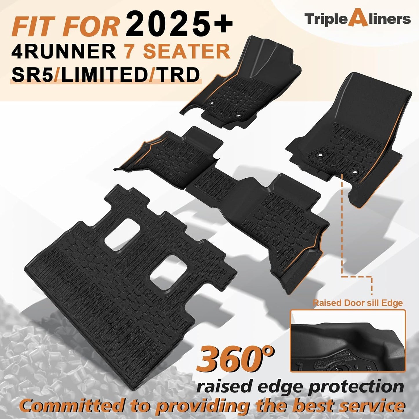 TripleAliners Floor Mats All Weather Liners Compatible with Toyota 2025 4Runner Accessories Custom Fit TPE Heavy-Duty 1st & 2nd & 3rd Row Waterproof Anti-Slip Floor Liners (7 Seats ONLY)
