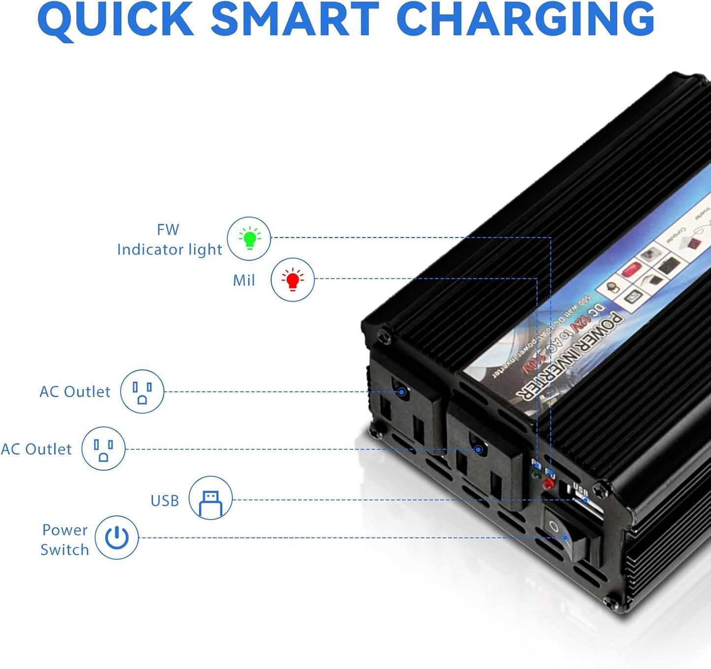 Power Inverter 2000W Car Power Inverters,12 Volt Inverter for Vehicles, 12V DC to 110V AC Car Plug Adapter Outlet Converter for Laptop Vehicles Camping Road Trip Essentials Adults