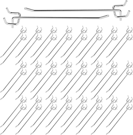 50Pcs 8"/20CM Pegboard Hooks Assortment Set, Metal Peg Board Hooks with 2.5mm Hole Pitch 4mm Wire Diameter Slatwall Hanging Hook for Garage Organization Wall Hanging (Silver)