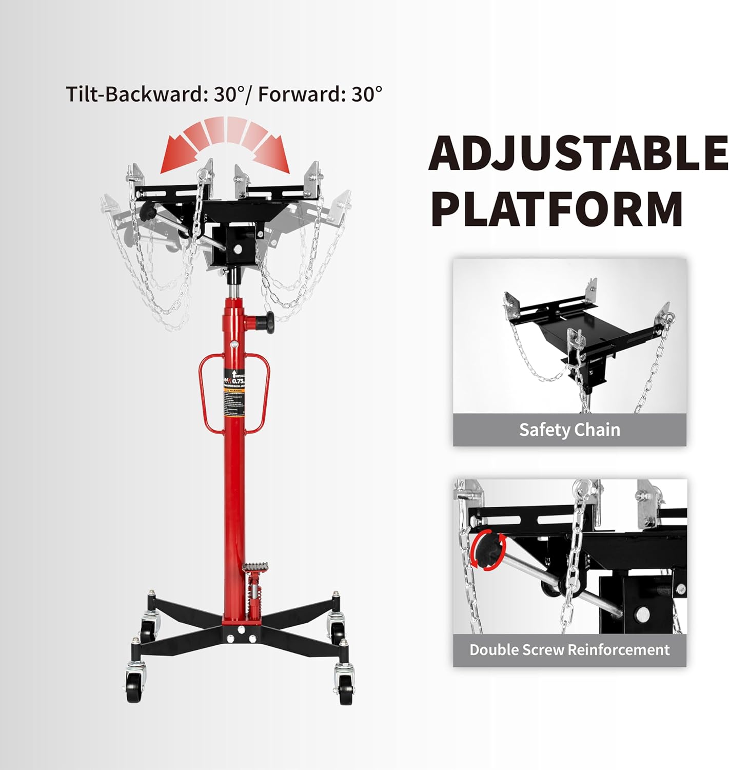 0.75 Ton (1660 lbs) Hydraulic Telescoping Transmission Jack with 360° Swivel Wheels, Foldable Foot Pedal, Adjustable Garage/Shop Lift Hoist for Auto Repair & Vehicle Maintenance