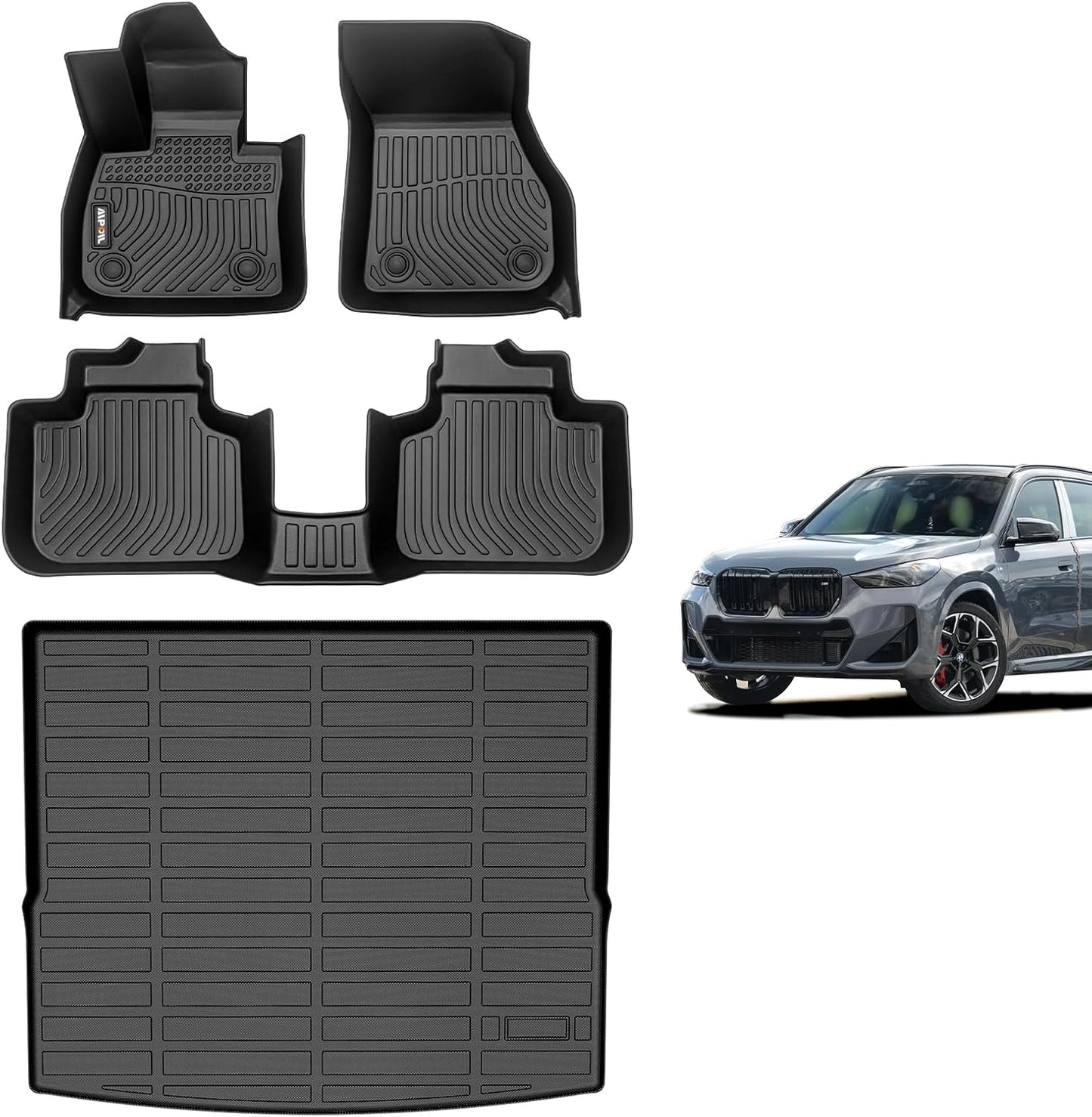 AIPOIL® Floor Mats & Cargo Liner Set for 2016-2022 BMW X1 All Weather Protection TPE Anti-Slip Automotive Full Set Custom Car Mats Accessories - Black