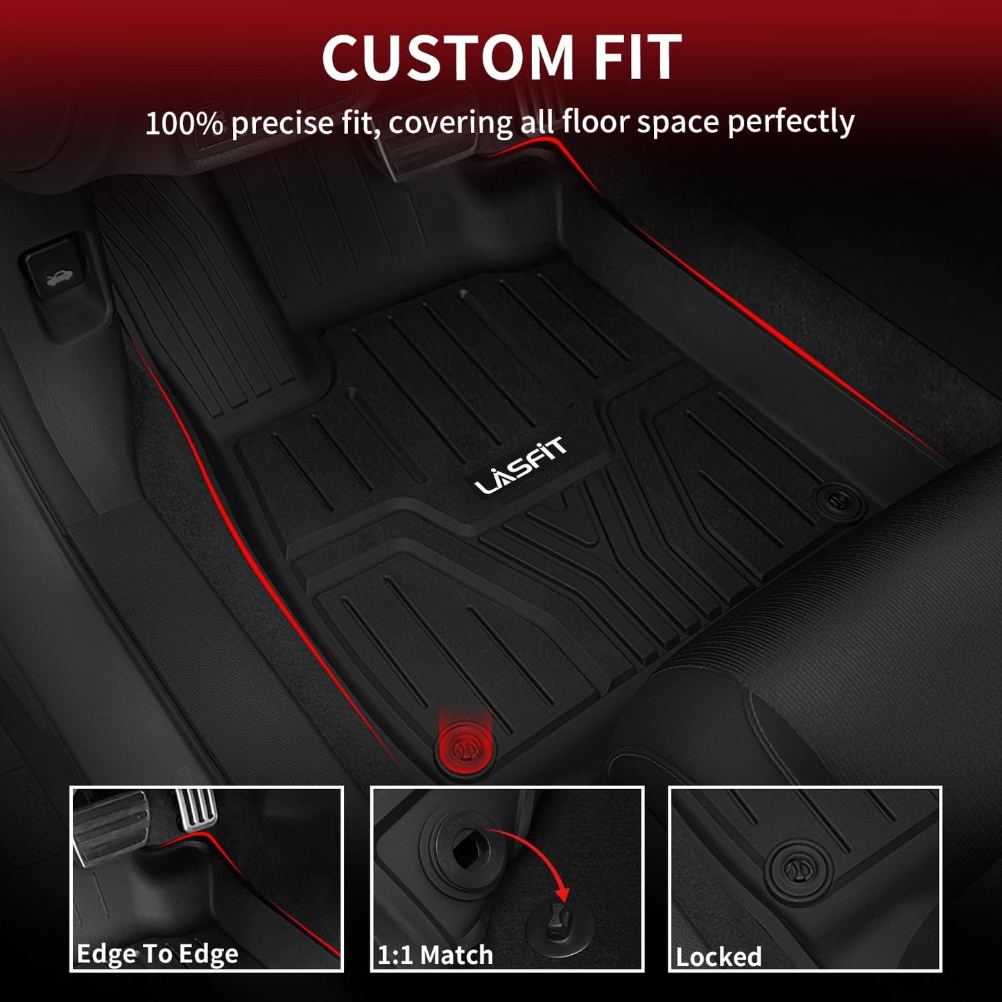 LASFIT Floor Mats and Trunk Mat for Honda Accord Sedan 2018-2022 (Include Hybrid Models), All Weather TPE Custom Fit Floor Liner, 1st & 2nd Row & Cargo Mat, Black