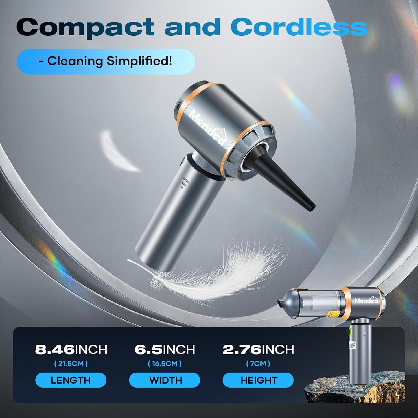 MENDED Handheld Car Vacuum Cleaner 15000PA Portable,Cordless 3 in 1 Handheld Vacuum with 2025 Upgrade Brushless Motor and Type C for Car,Office and Home Cleaning HL127 (Rose Gold)