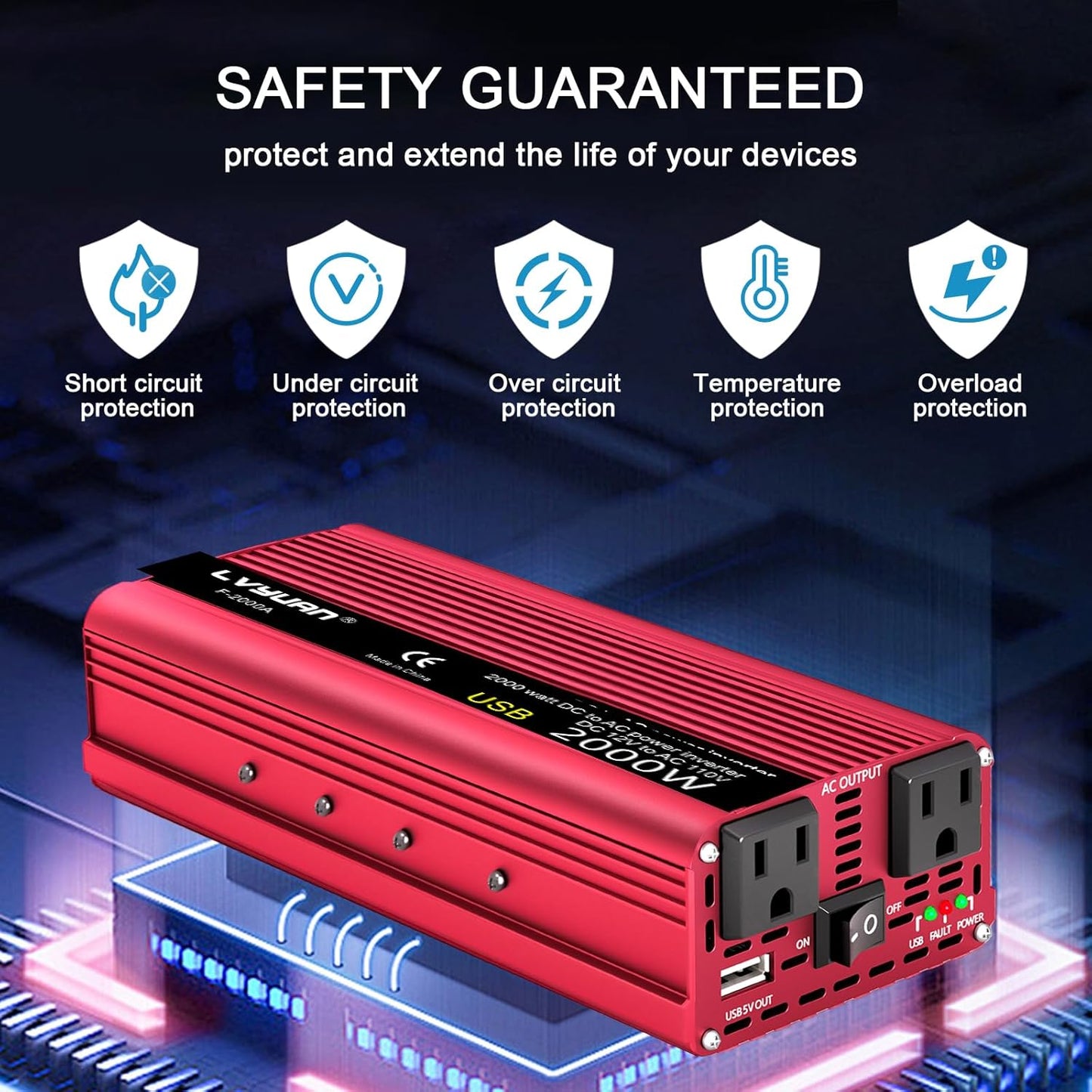 1000W Power Inverter 12V DC to 110V AC Car Plug Adapter Outlet Converter with Dual AC Outlet 3.4A USB 12 Volt Invertor Car Cigarette Lighter Inverter for Laptop Computer RV Truck