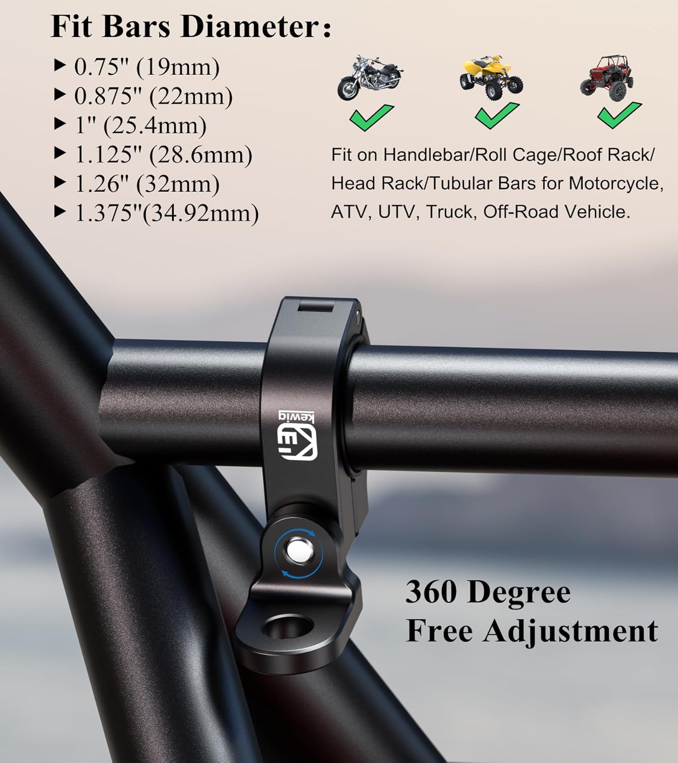 BRCOVAN Whip Light Flag Mount, Aluminum Alloy Off-Road LED Light Bar Mounting Bracket, Fit for Round Rails/Handlebars 0.875''/1"/1.125''/1.26"/1.375'' in Diameter, for ATV UTV Car Motorcycle Truck