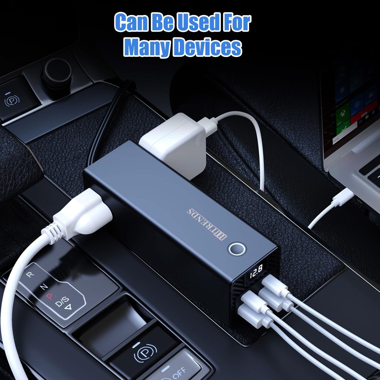 HITRENDS 300W Car Power Inverter, DC 12V to AC 110V with 2 USB Ports, 2 Type-C Ports, and 2 AC Outlets for Car, Home, and Travel Use (Black)