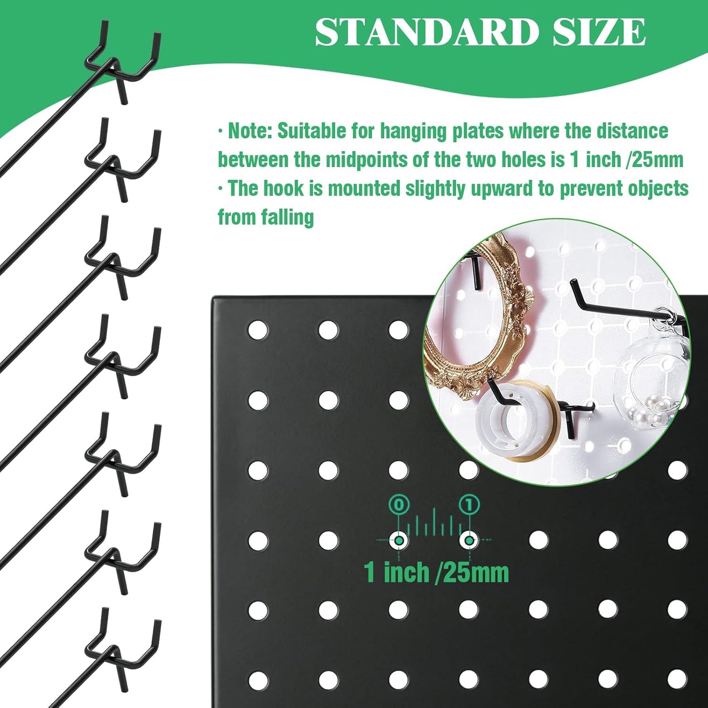 60Pcs 2" 4" 6" 8" Pegboard Hooks Assortment Set, Metal Peg Board Hooks with 2.5mm Hole Pitch 4mm Wire Diameter Slatwall Hanging Hook for Garage Organization Wall Hanging (Black)