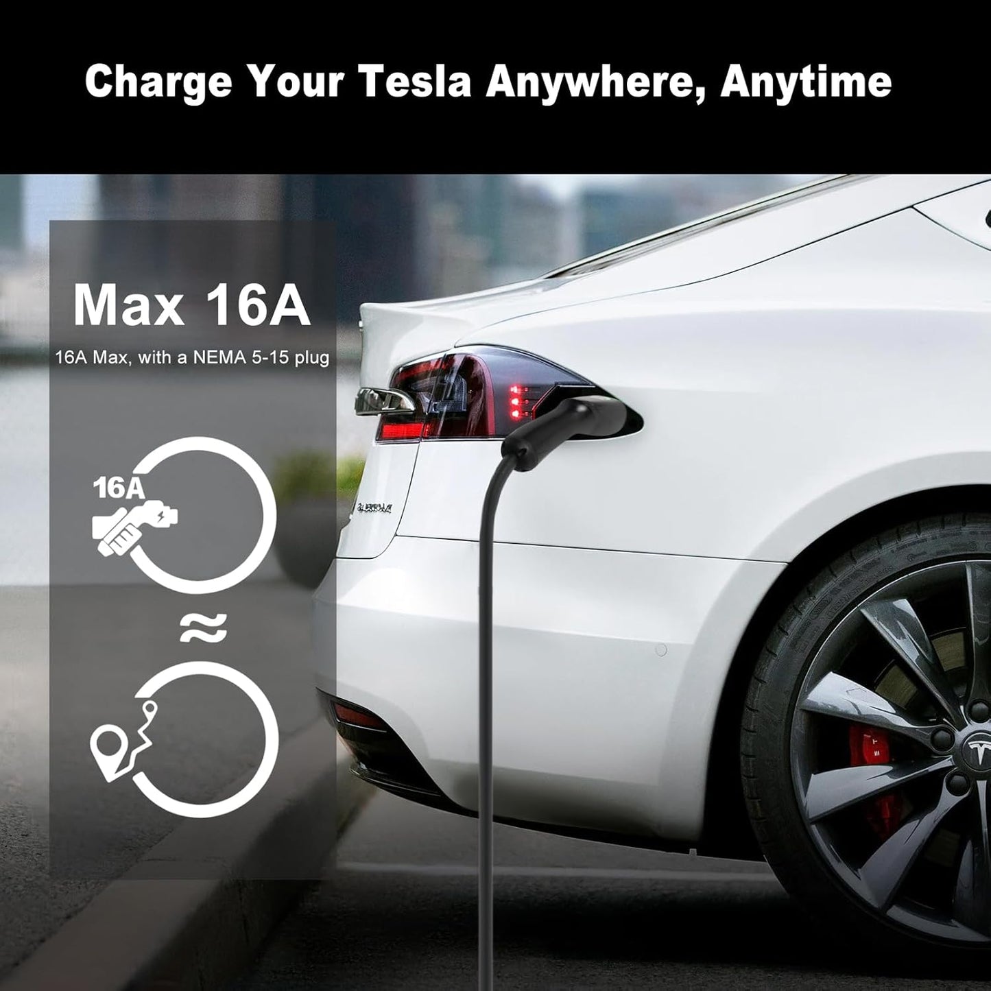 Best Volt Electric Vehicle Portable Charger for Tesla,ETL Certified,25ft Fast Charging, IP65 Waterproof, Compatible with Model 3/X/Y/Cyber Truck,No Adapter Needed (Nema 5-15 120V/16A, White)