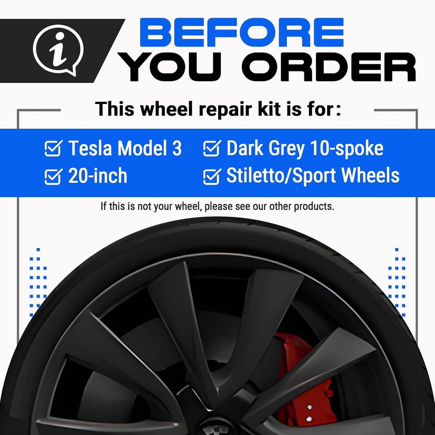 Premium Tesla Wheel Curb Rash Repair Kit for Model 3 20-inch Grey Stiletto/Sport Rims - DIY Kit with Color-matched Touch Up Paint - Made in USA