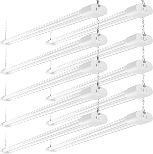 Ensenior 10 Pack Linkable Led Shop Light 4ft for Garage, 4400 High Lumens, 36W Equivalent 280W, 5000K Daylight, 48 Inch Utility shop led lights, Surface or Hanging Mount Fixtures, White, ETL Certified