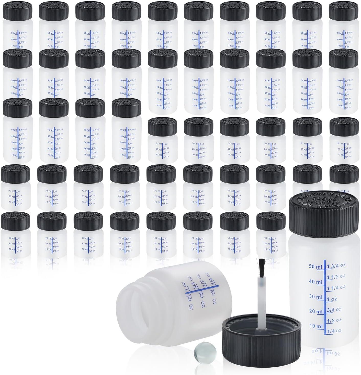 Lichamp Touch Up Paint Container, 25pc 1 oz and 25pc 2 oz Paint Touch Up Bottles with Brush, 1 Ounce (30ml) and 2 Ounce (60ml) A350TP