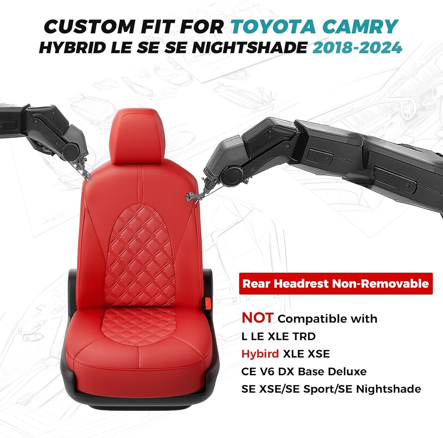 for Toyota Camry Seat Covers Hybrid LE SE 2018 2019 2020 2021 2022 2023 2024 - Custom Car Seat Covers Full Set, Waterproof Breathable Seat Cover for Cars, Leather Cushion Protectors Red