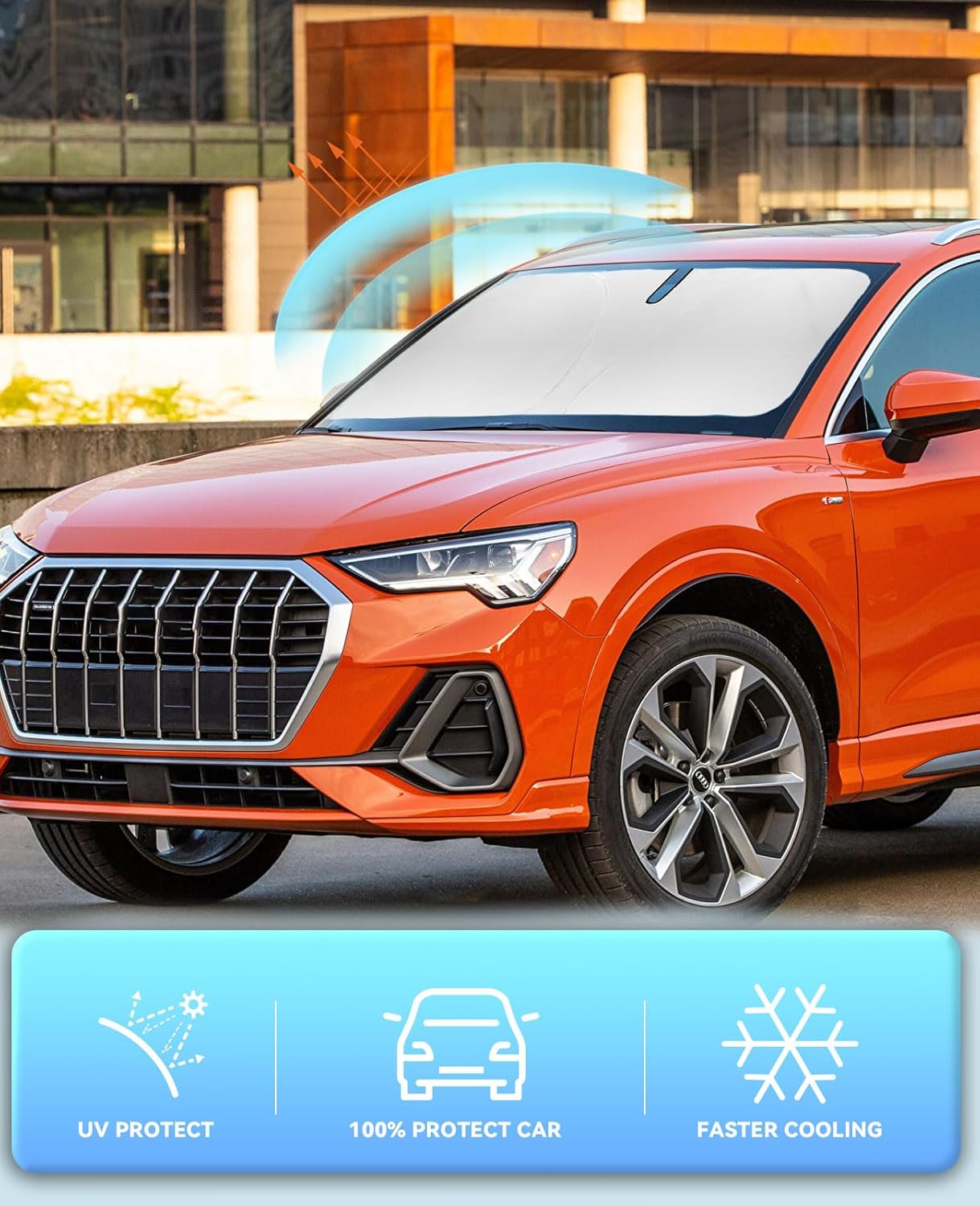 Windshield Sun Shade Sunshade for Audi Q3 2019-2024 2025 2026 Premium, Premium Plus, Prestige S-Line, SUV Accessories Cover for Q3 240T Reflective Foldable Front Window Shield Sun Protection