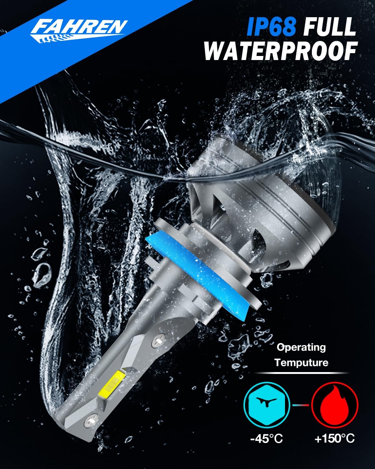 FAHREN H11/H9/H8 Light Bulb, 46000LM Super Brighter, 6500K Cool White H11 Off Road Light or Fog Light Bulbs, CANbus Ready, Pack of 2