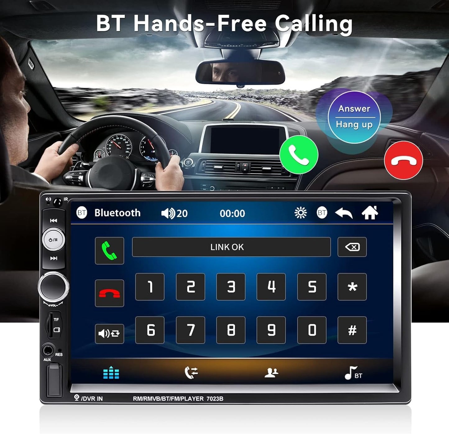 CAMECHO 7" Double Din Car Stereo Audio Bluetooth MP5 Player USB FM Multimedia Radio+ 4 LED Mini Backup Camera with Steering Wheel Remote Support Mobile Phone Synchronization (Used in Android/iOS)