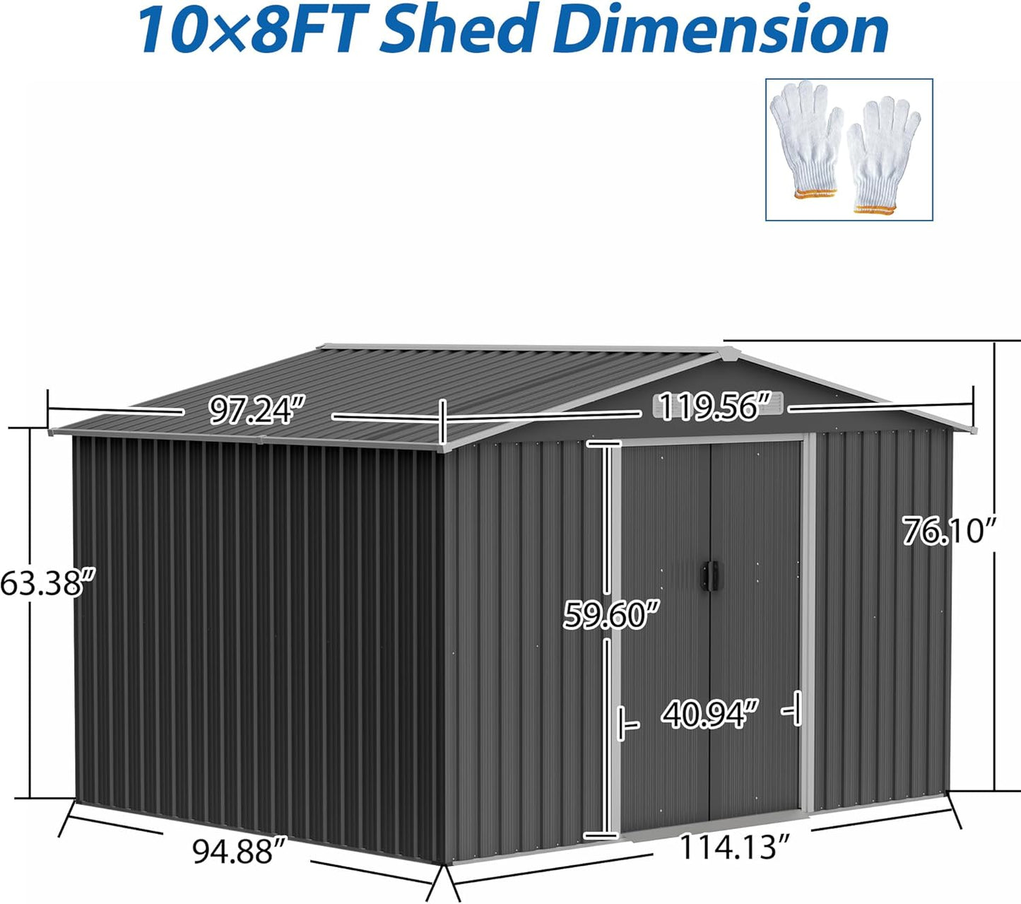 10X8 FT Outdoor Tool Storage Shed with Metal Foundation & Lockable Doors, All Weather Metal Sheds for Garden, Patio, Backyard, Lawn
