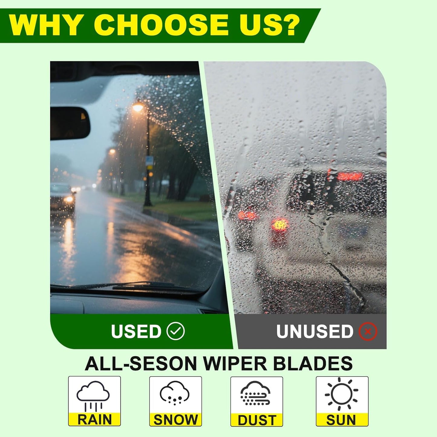 QUALITY 20in + 20in Premium All-Season Windshield Wiper Blades for Original Equipment Replacement(Set of 2)