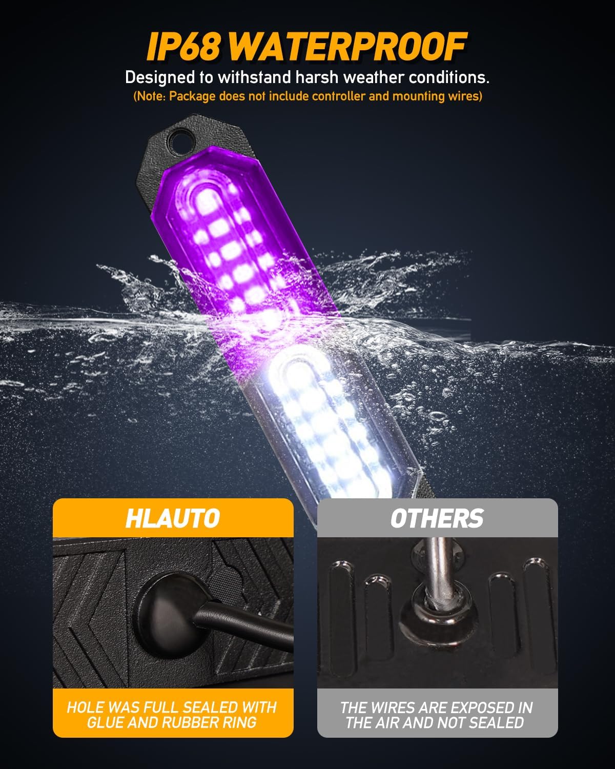 HLauto 1200T Emergency Strobe Grille Lights: 8pcs 12 LED Sync Feature Safety Warning Flashing Light, Ultra Slim Surface Mount Hazard Caution Light for Trucks, Vehicles, Car, ATV, UTV (Purple White)