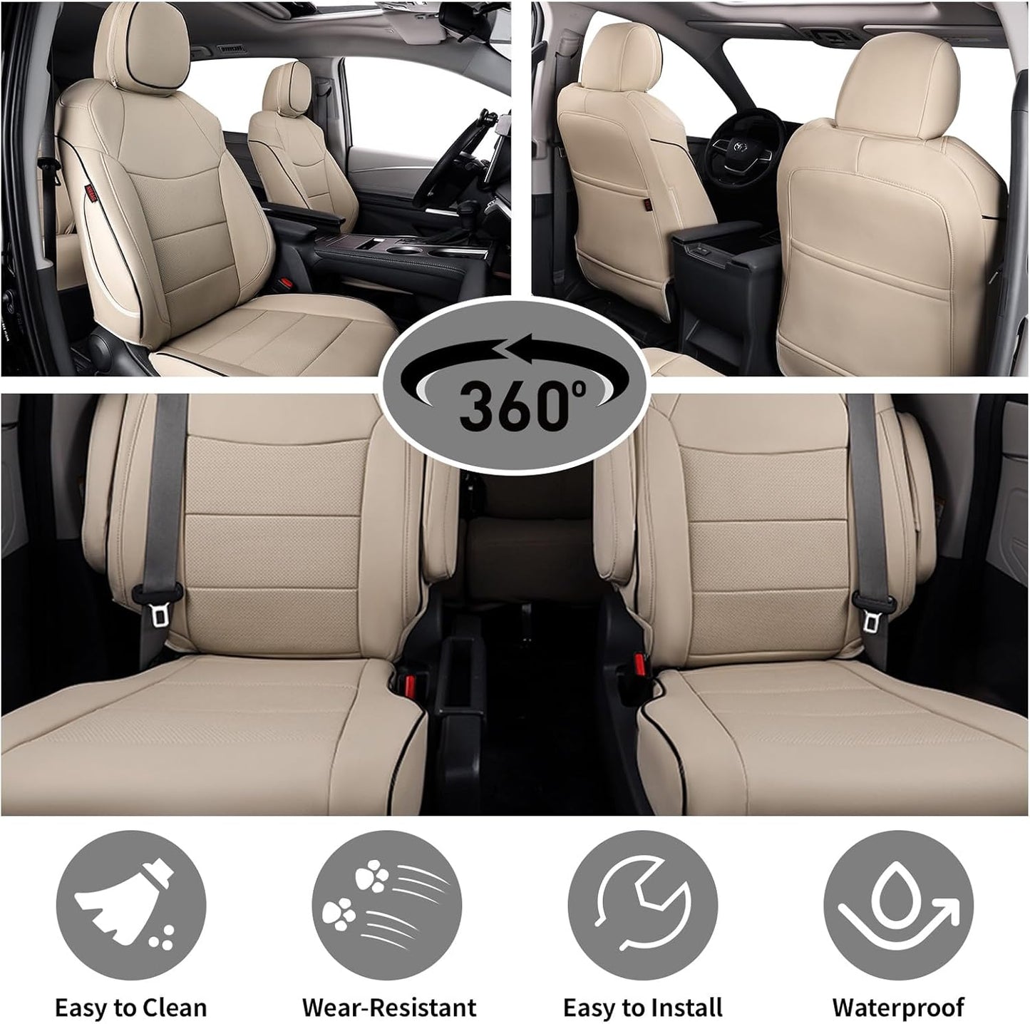 EKR Sienna Seat Covers for 2021 2022 2023 2024 2025 Toyota Sienna LE, XLE,8 Seats,2nd Row 4/2/4 Split,Waterproof Seat Covers Full Set for Trucks,Car Seat Protectors - Three Row,Leather (Beige)