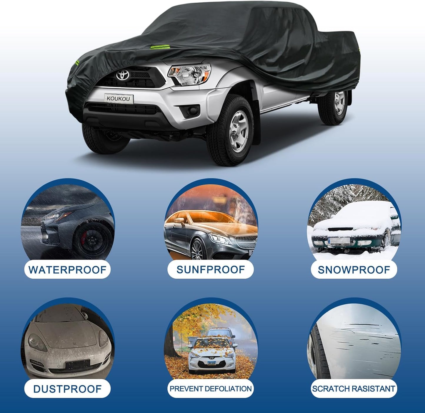 KouKou Truck Cover Waterproof All Weather, 7 Layers Heavy Duty Pickup Truck Cover Outdoor Length from 214 to 220 inches,Universal Fit Chevrolet Colorado, Dodge Dakota, Toyota Tacoma ect.
