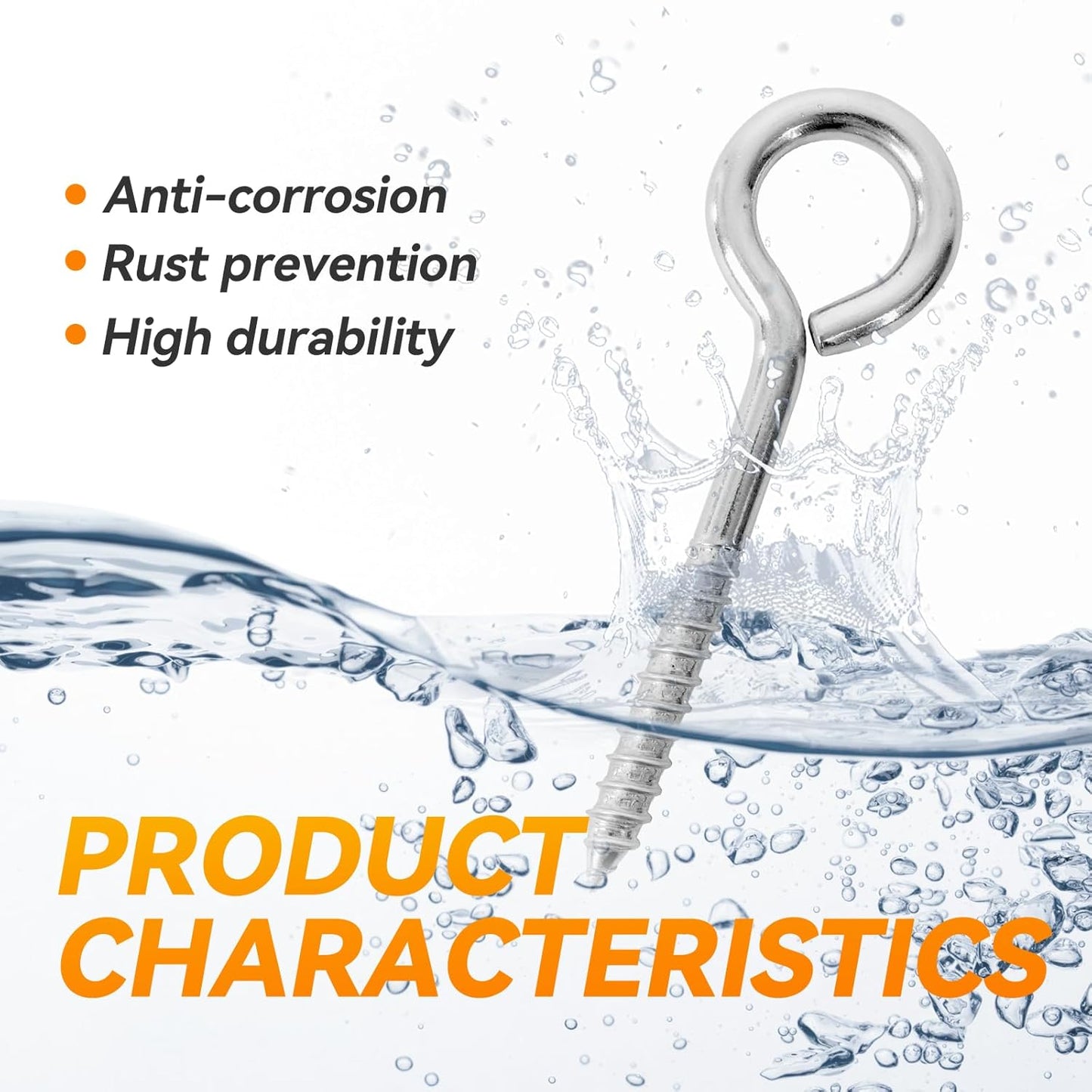 8Pcs 6 Inch Heavy Duty Screw Eyes Hooks, 304 Stainless Steel Self Tapping Eyelet Screw Eye Bolts,800LBS Breaking Strength, Screw in Eye Hooks for Wood Securing Cables Wire. (8, M10-6 Inch)