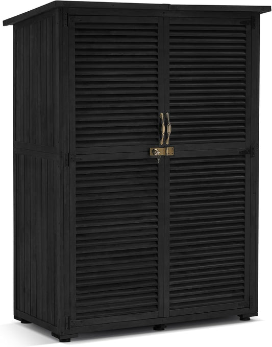 MCombo Outdoor Storage Cabinet, Wooden Storage Shed with Latch, Outside Garden Tool Shed with 2 Doors for Patio Yard Lawn, 1900 (Black, Large)