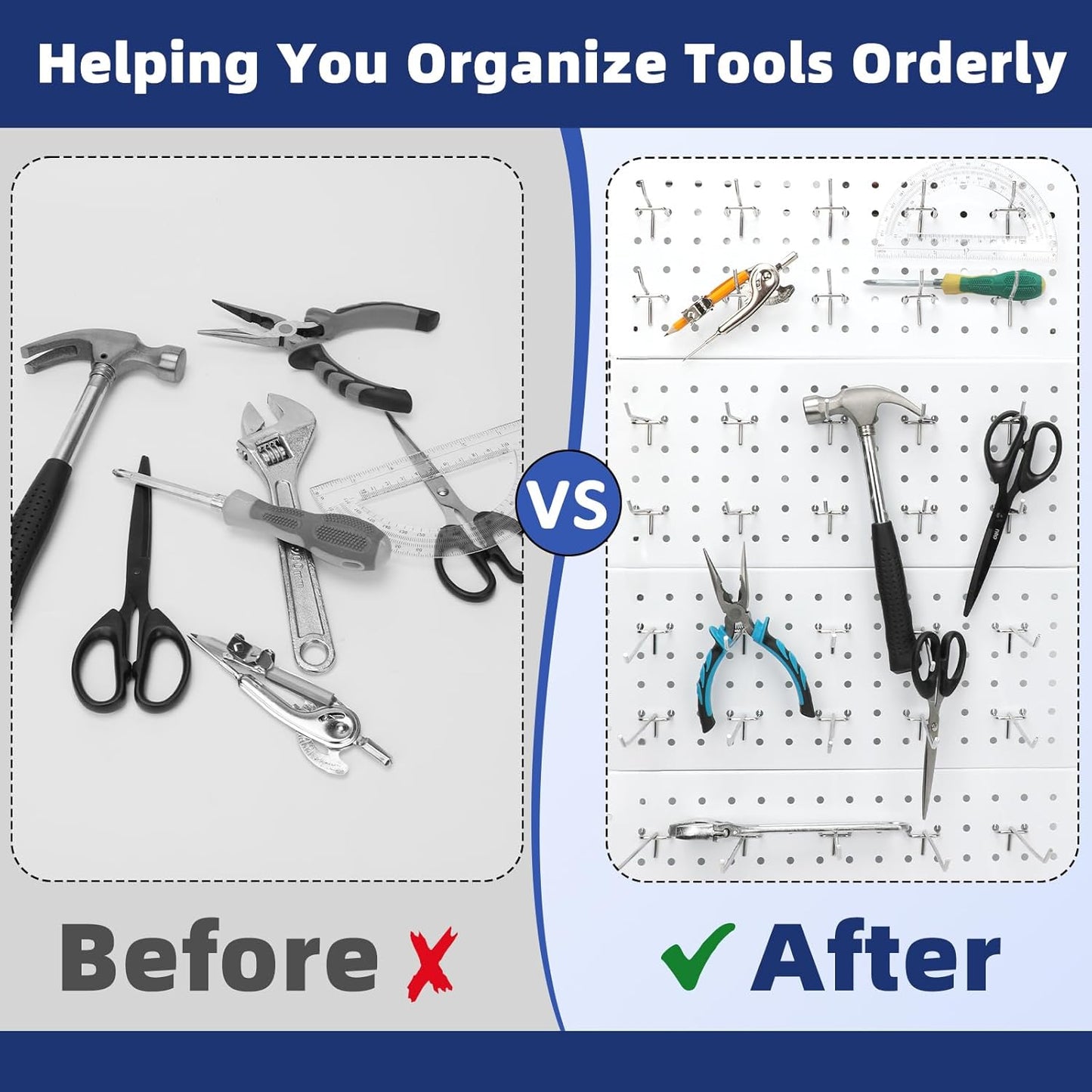 100 Pack Pegboard Hooks Heavy Duty 4 6 8 Inch Pegboard Hooks 1/8 Stainless Steel Peg Board Shelving Hanging Tool Pegs Organizer Accessories Kit for Garage Kitchen Store Craft Organizing Wall Storage