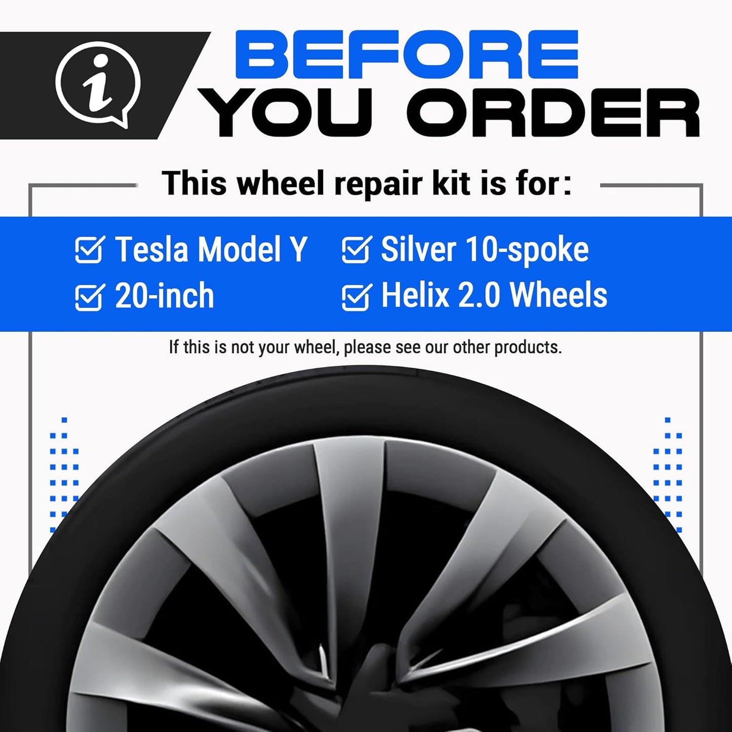 Premium Tesla Wheel Curb Rash Repair Kit for Model Y 20-inch Silver Helix 2.0 Rims - DIY Kit with Color-matched Touch Up Paint - Made in USA