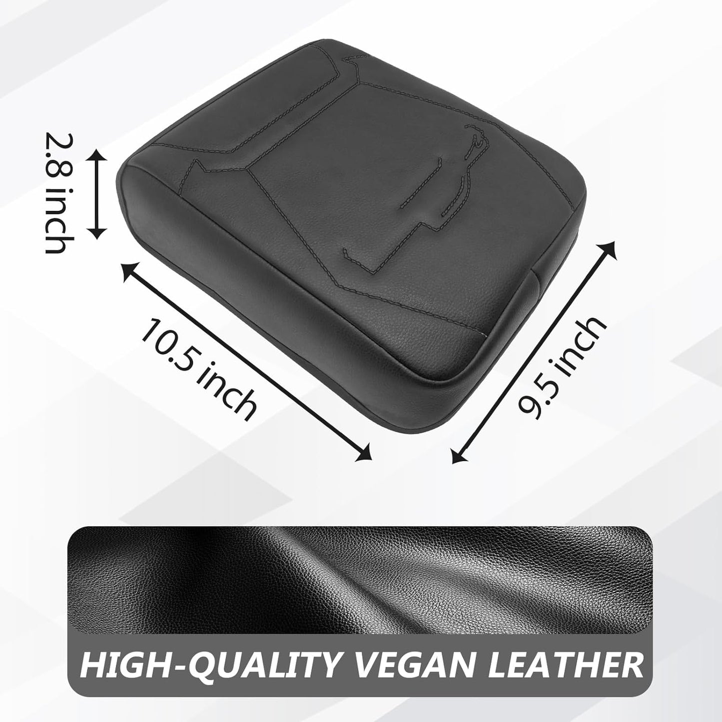 Muslogy Center Console Armrest Cover Compatible with 2024 Toyota Tacoma 2025+ 4Runner Accessories Armrest Lid Protector Vegan Leather Cushion Regular Thick(Black/Black Stitching)