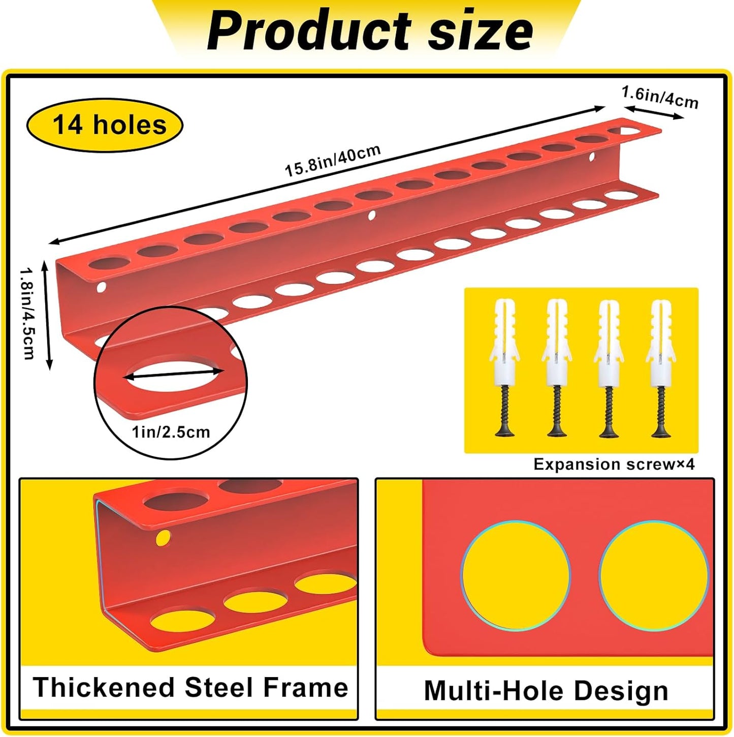 Screwdriver Plier Organizer Wall Mount, Screwdriver Rack, Metal Plier Holder Utility Tool Holder Organizers and Storage Rack for Garage Workshop Workbench Tool Chest Cart,1 Pcs, Red