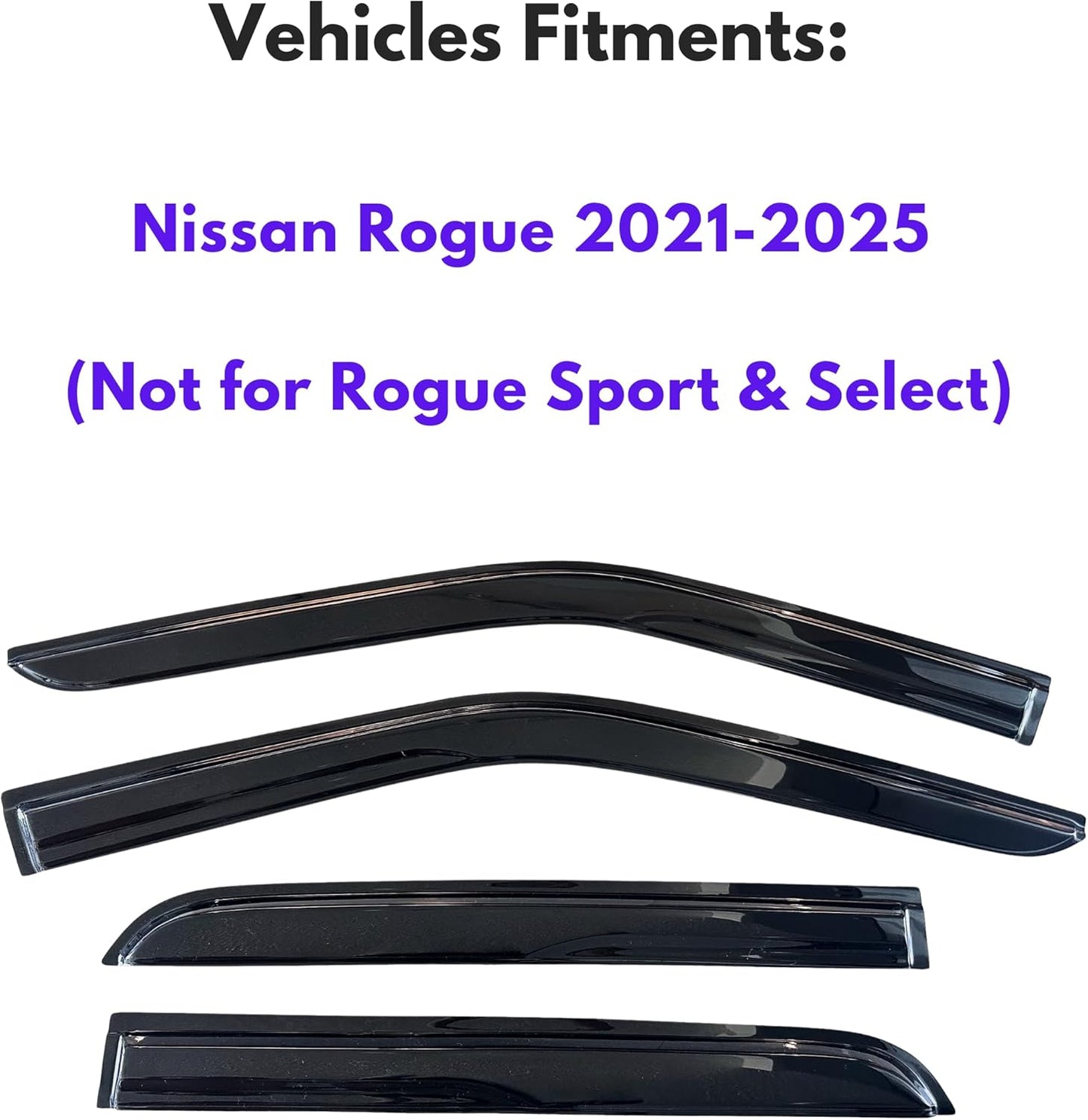 KPY Window Visor Compatible with Nissan Rogue 2021-2025, 4PC Rain Guard Side Window Vent Deflectors Tape-On Mugen Style, 2021 2022 2023 2024 2025 (Not for Rogue Sport & Select)