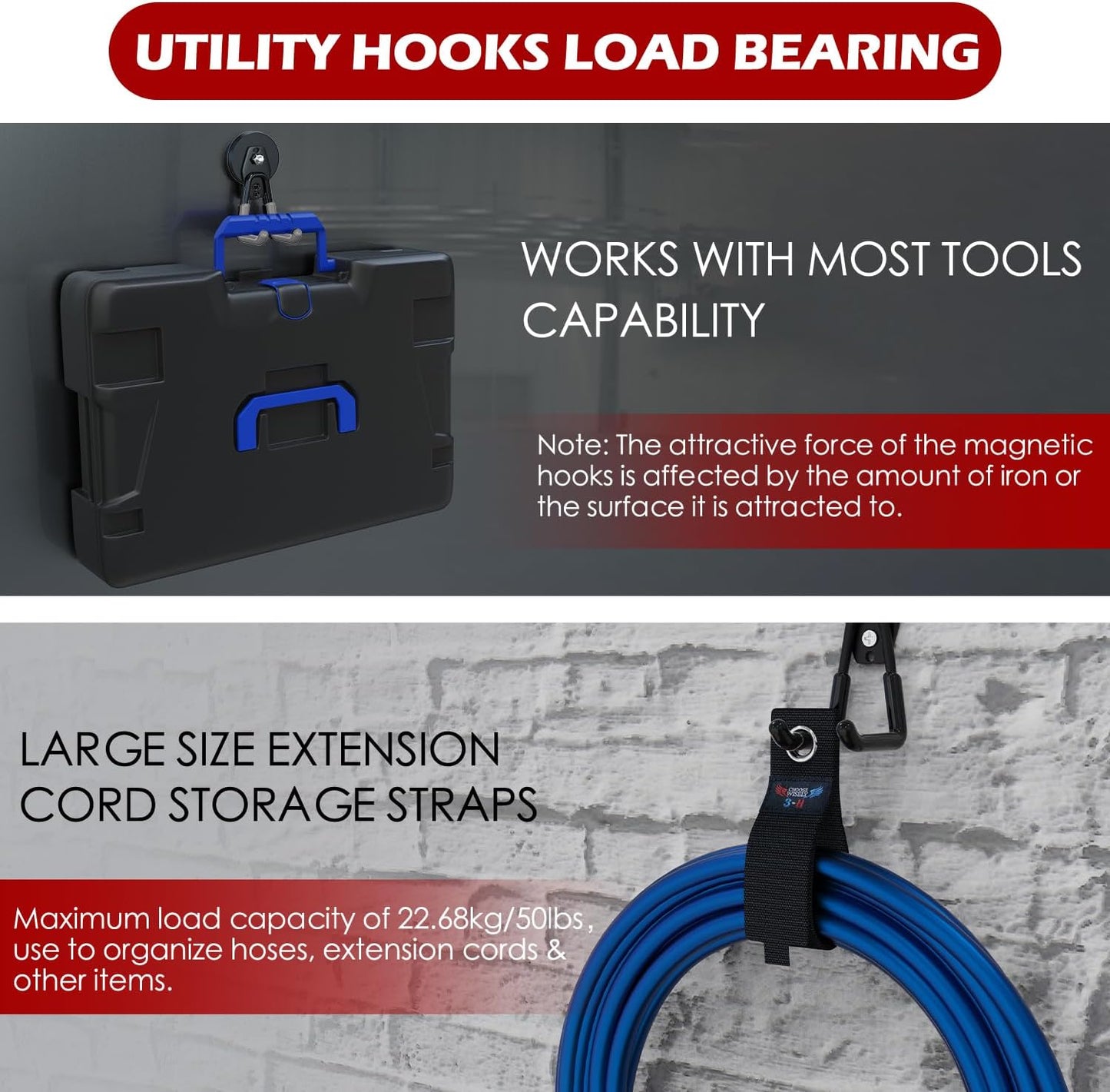 3-H Heavy Duty Magnet Garage Hooks 4 Pack, Large Strong Magnetic Hooks for Hanging Cordless Power Drill, Utility Magnetic Tool Holder for Metal Cabinet, Steel Pegboard, Toolbox, Garage(Grey)