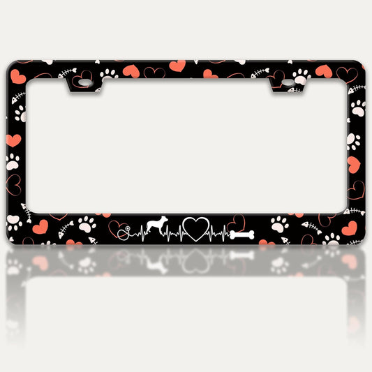 Dog Paw Prints License Plate Frame Dog Lover License Plate Holders Funny Stainless Steel Auto Accessory Bracket 2 Hole with Screws Universal Us Car License Plate Frames 6x12 Inch for Women Men