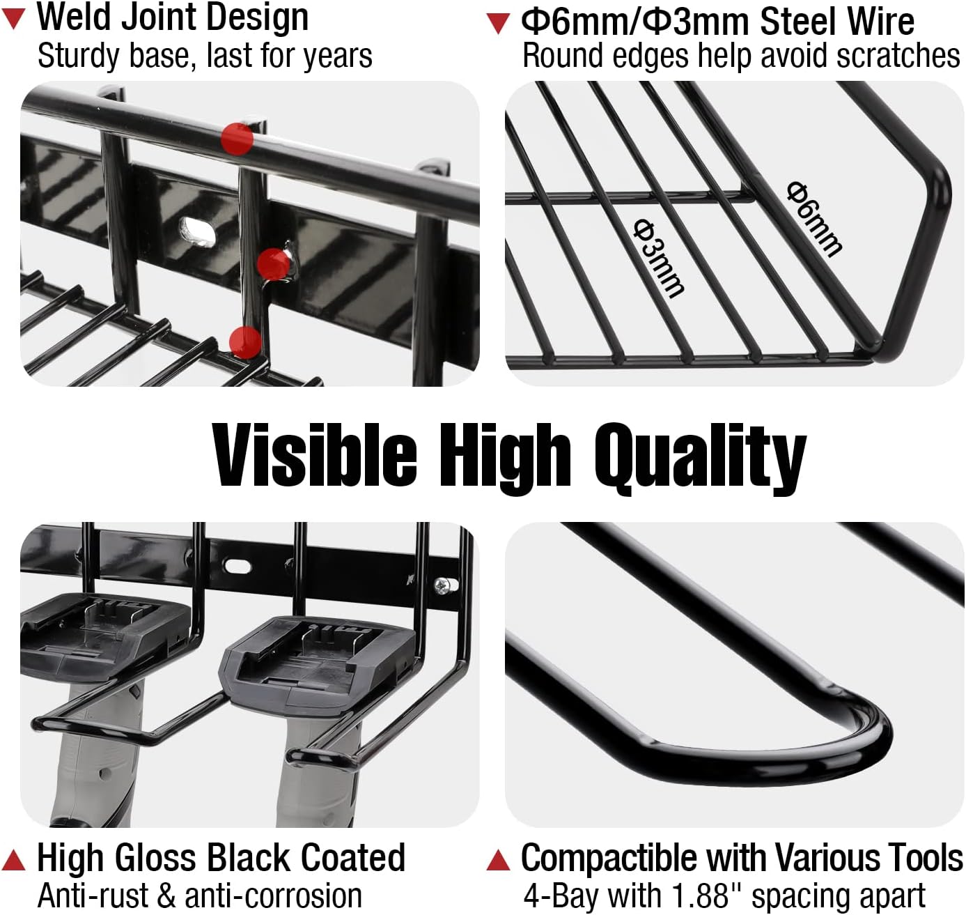 UNITEDPOWER Wall Mounted Power Tool Organizer Holder, Heavy Duty Utility Storage Rack With Shelf for Battery Powered Hand Tools, Workshop, Shed, Garage, Home