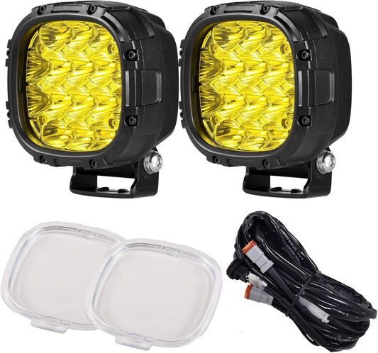 BIGLION.X 4 Inch Pair 160W 18800LM Amber Round LED Offroad Lights Yellow Fog Lights Super Bright Driving Offroad Pod Lights with Wiring Harness IP68 for Pickup Trucks UTV ATV SUV