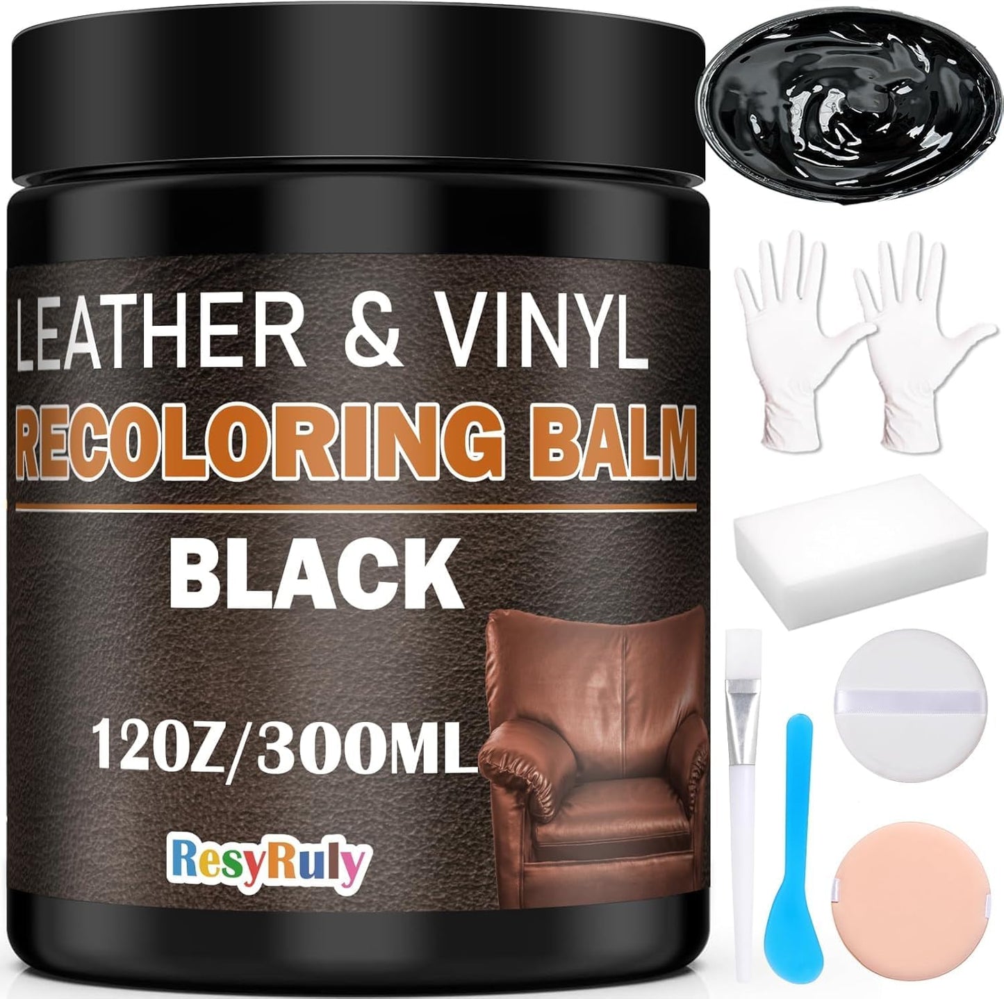 Leather Recoloring Balm Black Leather Dye Vinyl Paint Car Interior Seat Furniture Conditioner Couch Recliner Boots Jacket Shoes Handbag Purse Belt Color Restorer Fade Wear Scratch Remover Repair Kit