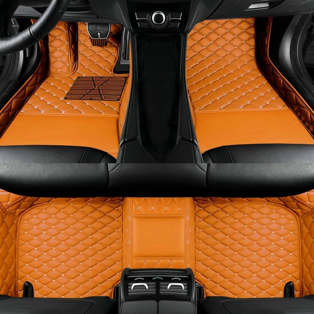 Add Personal Touch to Your Vehicle with IMEISH Customizable Logo Text Car Mats for 99% of vehiclesPads Protection Non-Slip Leather Floor Liners (Orange)