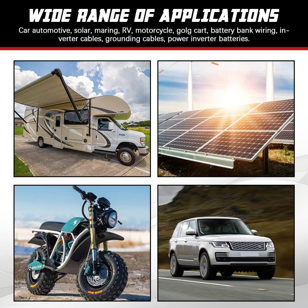 4 AWG Battery Cable 4FT 4 Gauge Pure Copper Battery Inverter Cables with 3/8 in Lugs Both Ends Power Inverter Wire Set for Automotive Solar Power Inverter Marine Boat RV Car Motorcycle (4 FT)