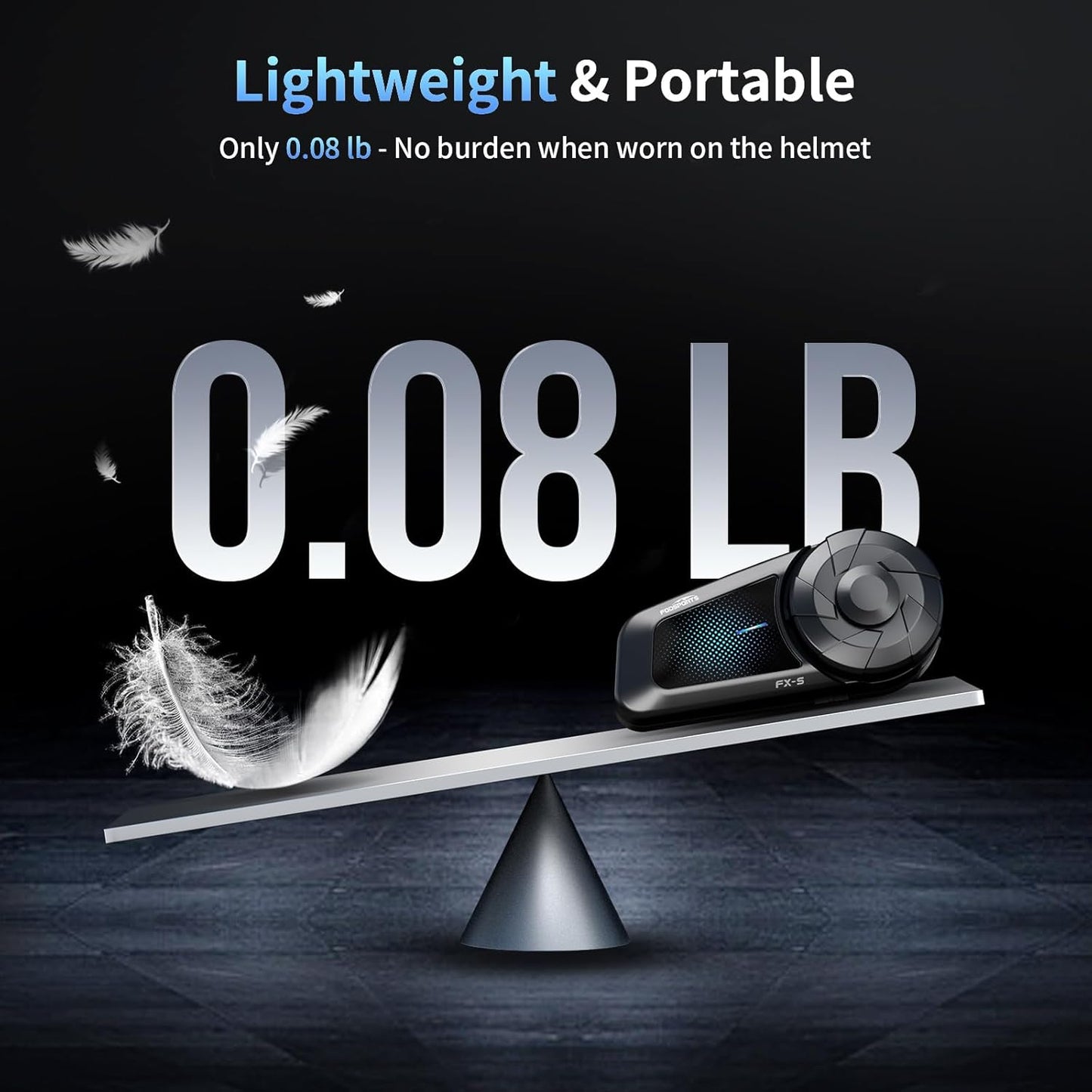 Fodsports FX-S Motorcycle Bluetooth Headset V5.4, 2-Way Helmet Intercom Communication System with IP67 Waterproof, CVC Noise Cancellation, Hands-Free Music/Call, 2 Type Mics, Black, 1 Pack