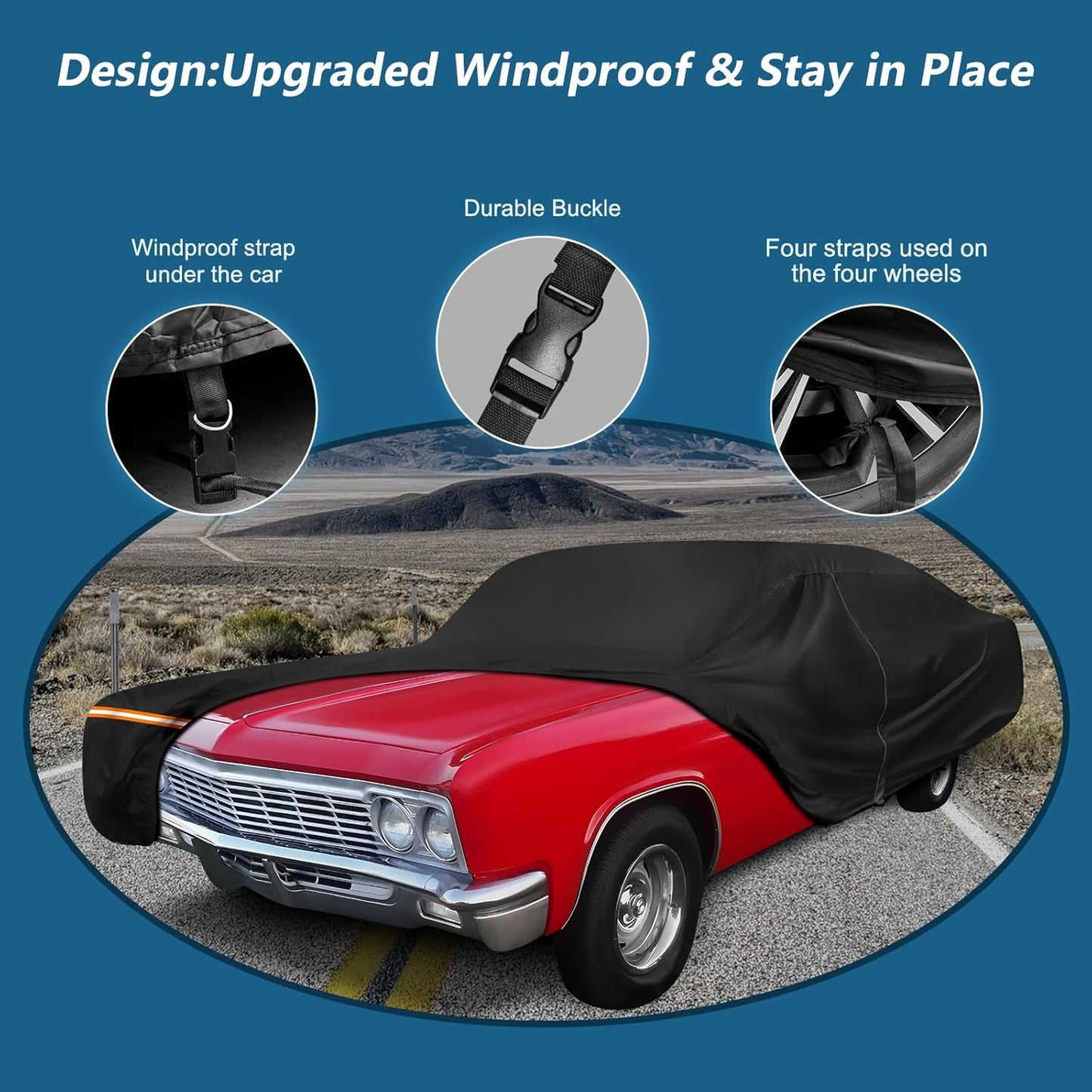 Car Cover for Chevy Caprice 2/4 Door Coupe/Sedan 1966-1996, Waterproof 210D Oxford Cloth and Cotton Cover Outdoor Full Car Covers with Zipper Windproof Heavy Duty All Weather Protectio