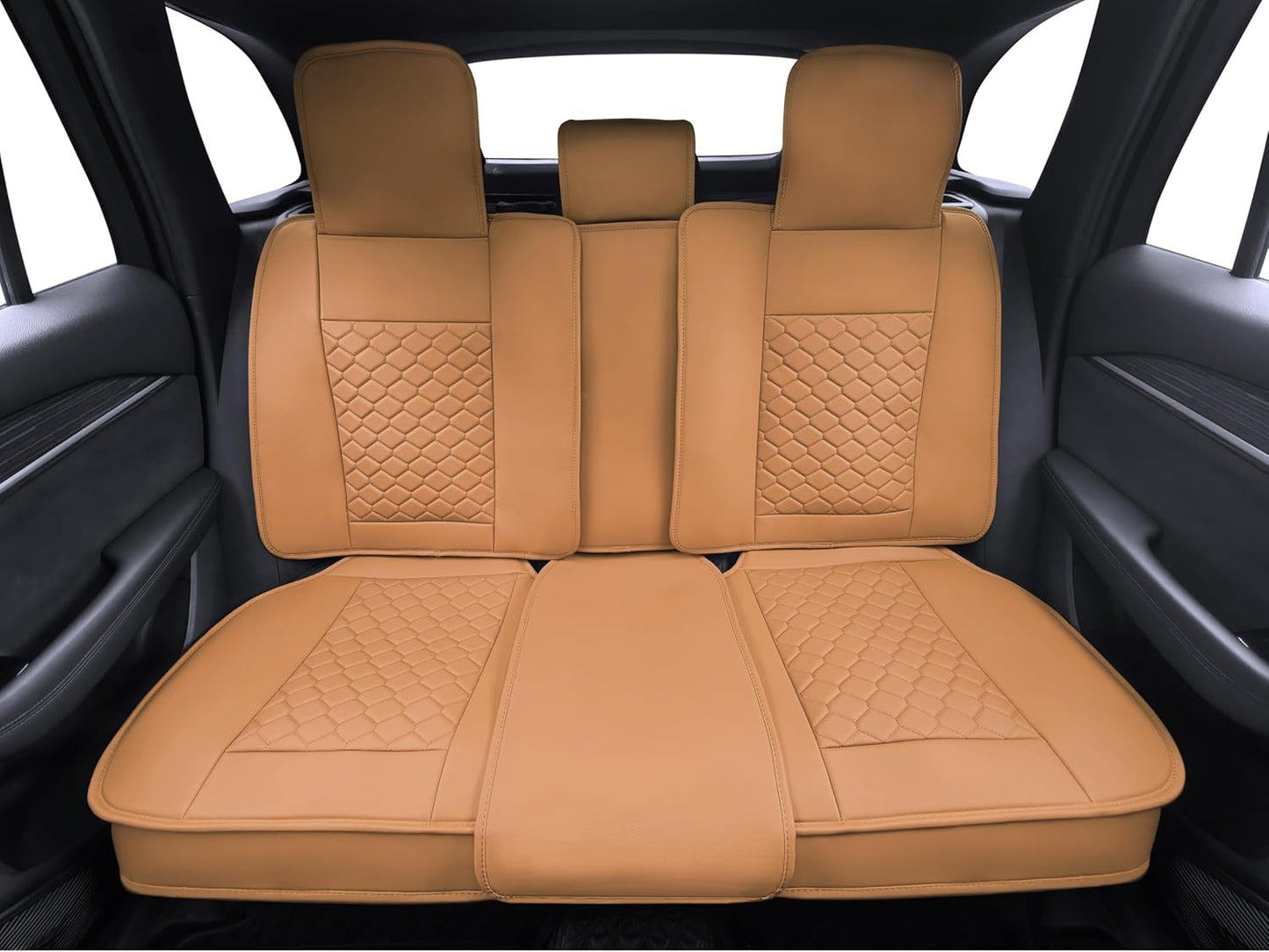 Elantrip Car Seat Cover Full Set Leather Car Seat Protector Universal fit for Most Cars SUVs and Trucks Water Proof Front and Rear Seat Protector Whiskey Color