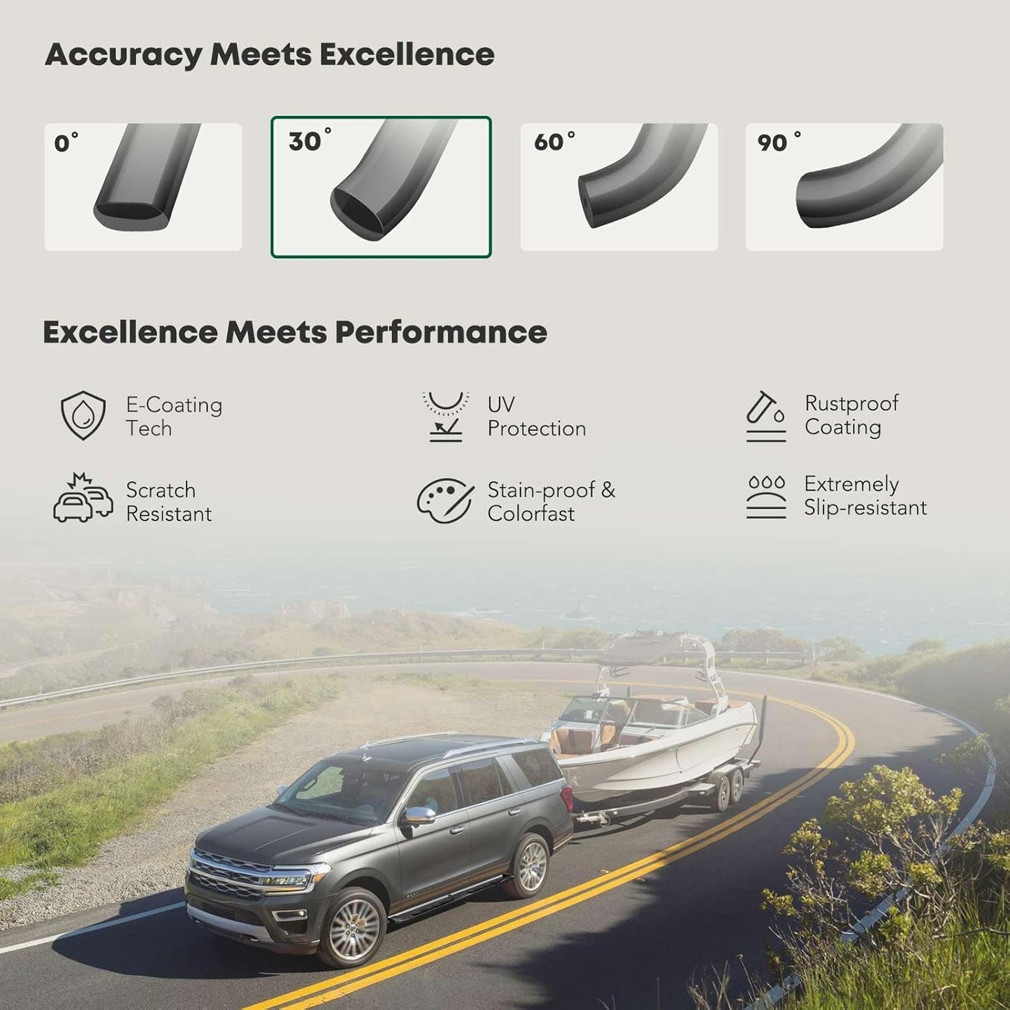 YHTAUTO 5 Inch Running Boards Side Steps Fit Chevy Silverado & GMC Sierra 1500/2500 HD/3500 HD 2019-2024, Crew Cab, Oval Bent Ends Carbon Steel Black Powder, Wheel to Wheel Truck Cab Side Step Rails