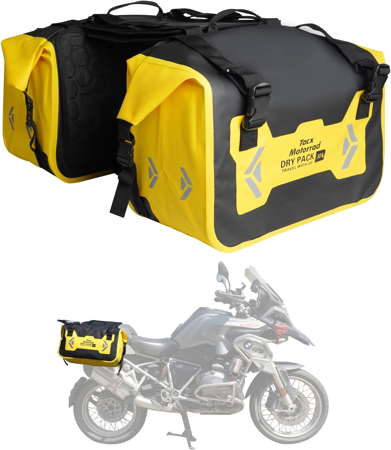 Motorcycle Saddle Bags Tail Bag, 30L Roll-top Waterproof Motor Detachable Side Trunk Bag, Motor Panniers Luggage Bag for Motorcy