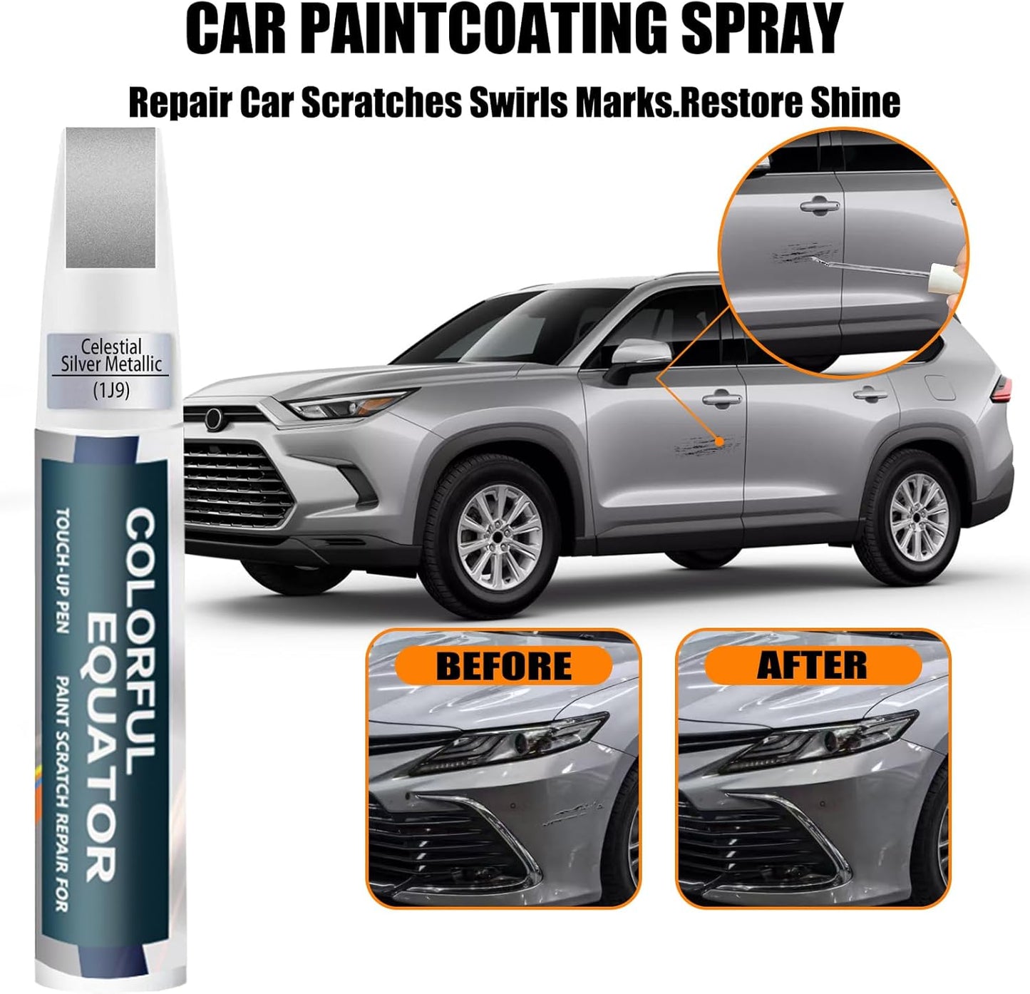 1J9 Celestial Silver Metallic Touch Up Paint for Toyota, Car Paint Pen Scratch Repair Two-In-One Touch Up Paint, Premium Car Scratch Remover for Deep Scratches