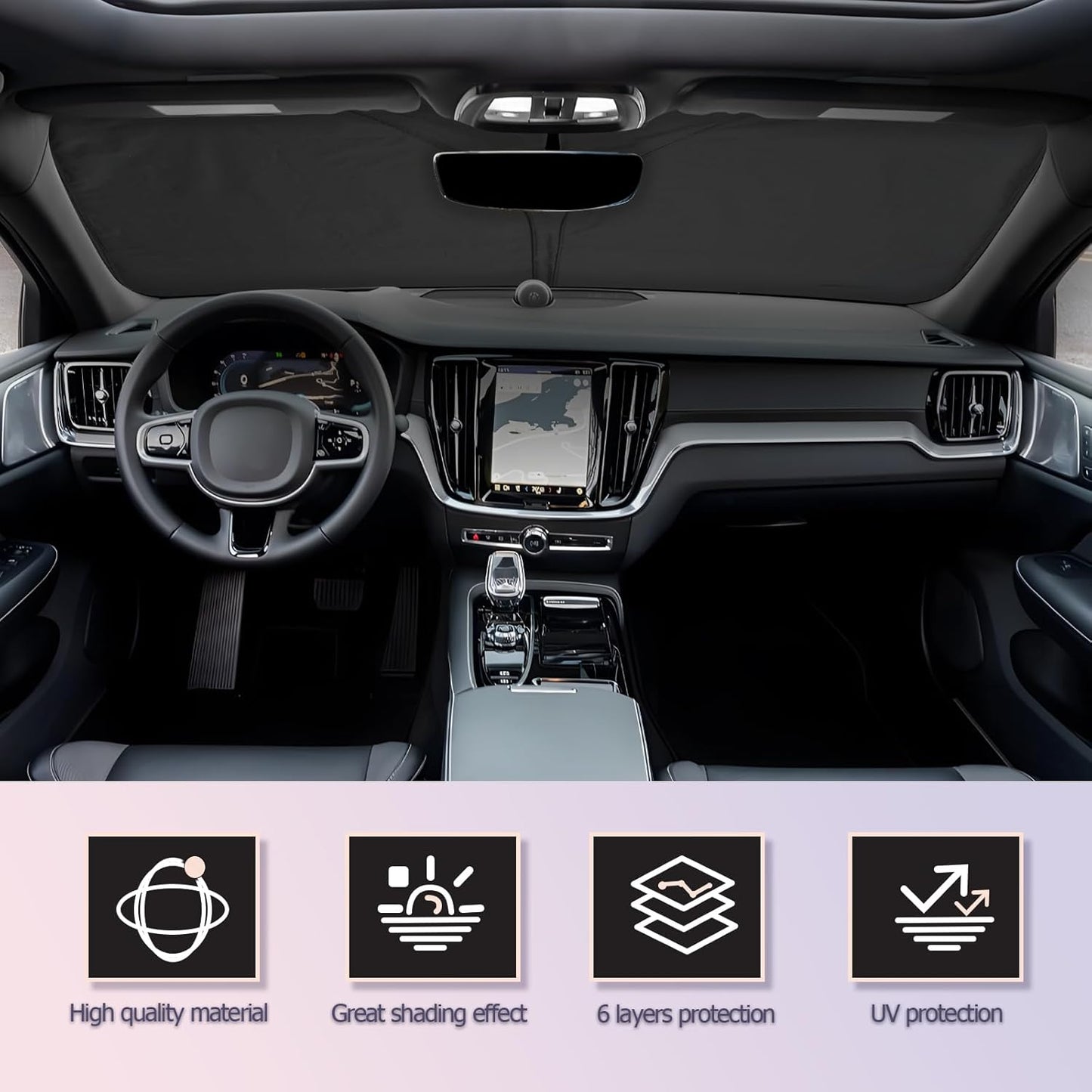 LUWU for 2019-2025 S60 V60 Windshield Sun Shade 2025 S60 V60 Windshield Sunshades Car Sun Visor Block UV Ray Front Window Sunshade