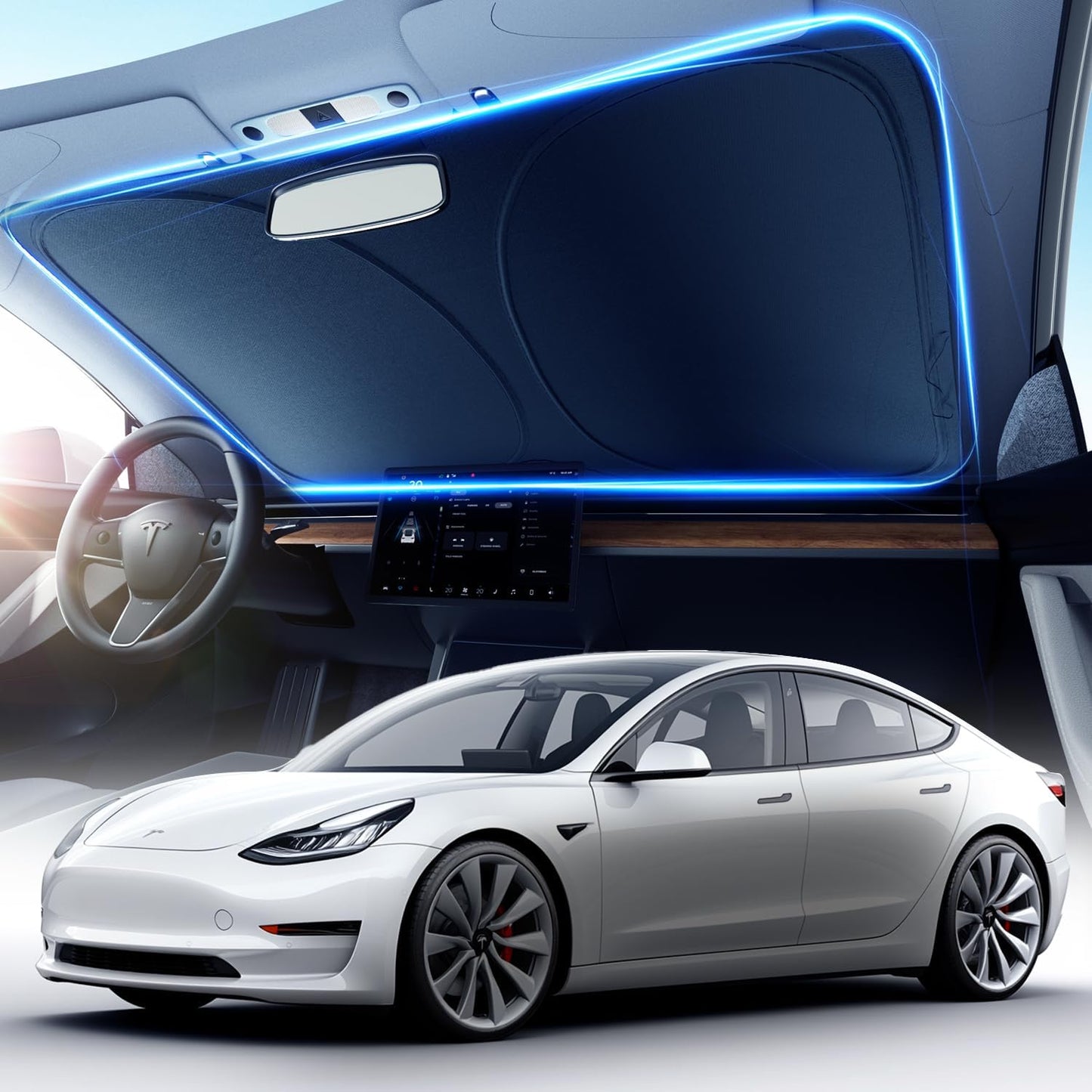 [2025 Upgrade] DMJN Windshield Sun Shade Car, [100% Sun Bolck & UV Reflective] Keep Car Cool & Interior Protection Sunshade, Flexible & Durable Sun Visor Universal Fit Small